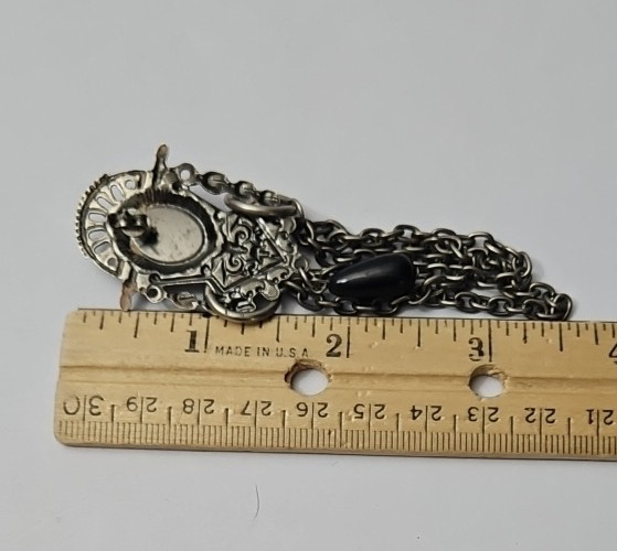 Vintage Victorian Retro Goth Silver Tone Black Chain Dangle Pierced Earrings