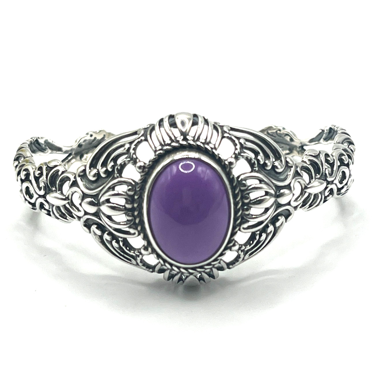VTG Carolyn Pollack Cuff Bracelet Purple Charoite Cabochon Scroll Sterling 925