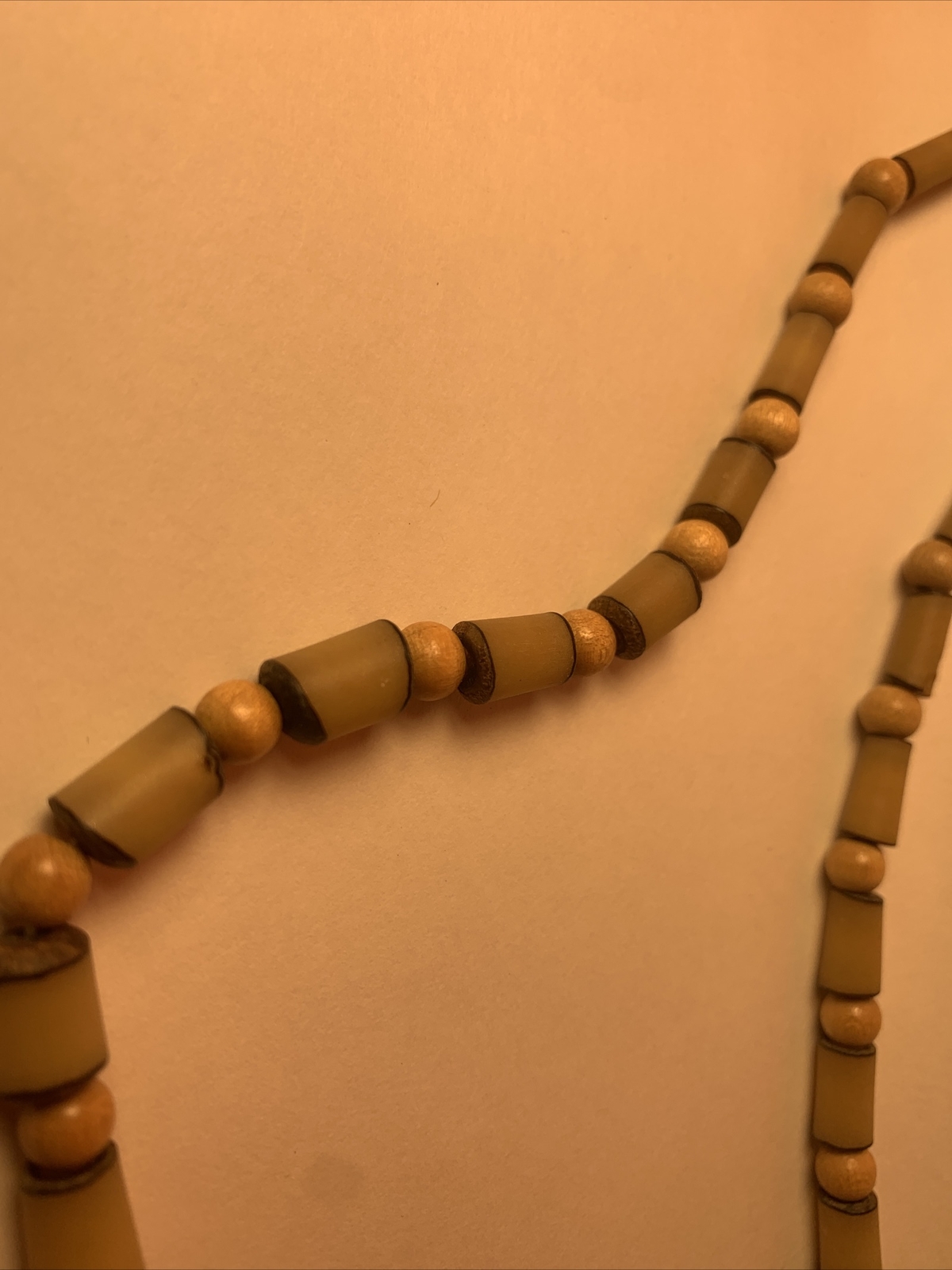 Wood Bead & Ceramic Necklace 22”