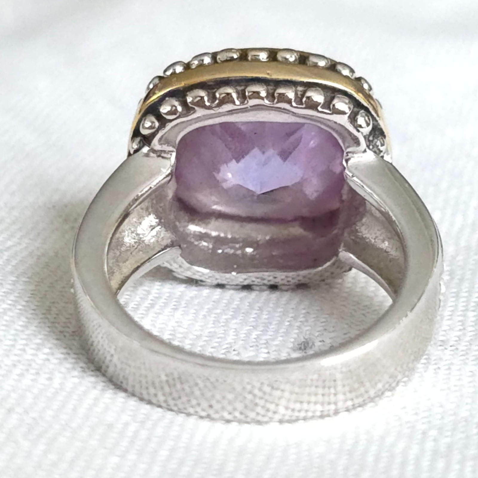 Sterling Silver Lavender CZ Ring Cushion Cut Gold Accent Halo Size 7.5 Statement