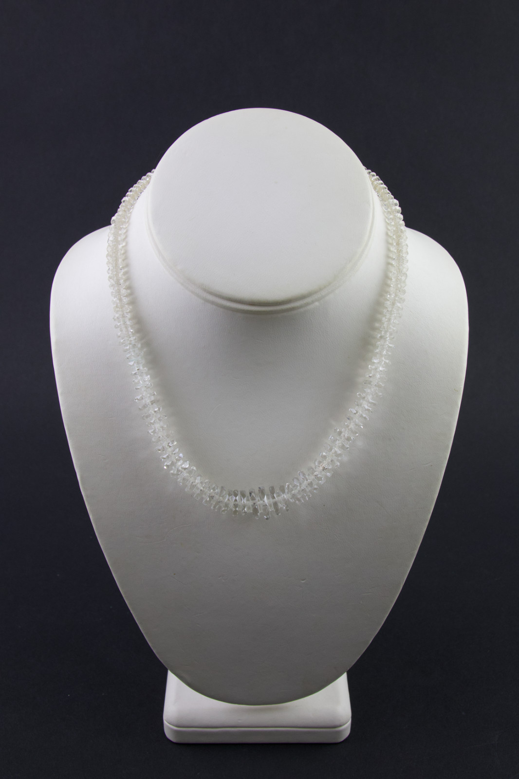Vtg Art Deco Faceted Rock Crystal Glass Graduated Rondelle Disc Bead Necklace
