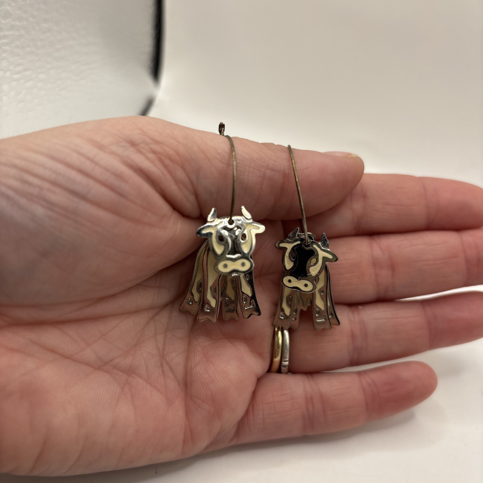 Funky Edgar Berebi Vintage Cow Enamel Earrings whimsical cloisonne style hoops