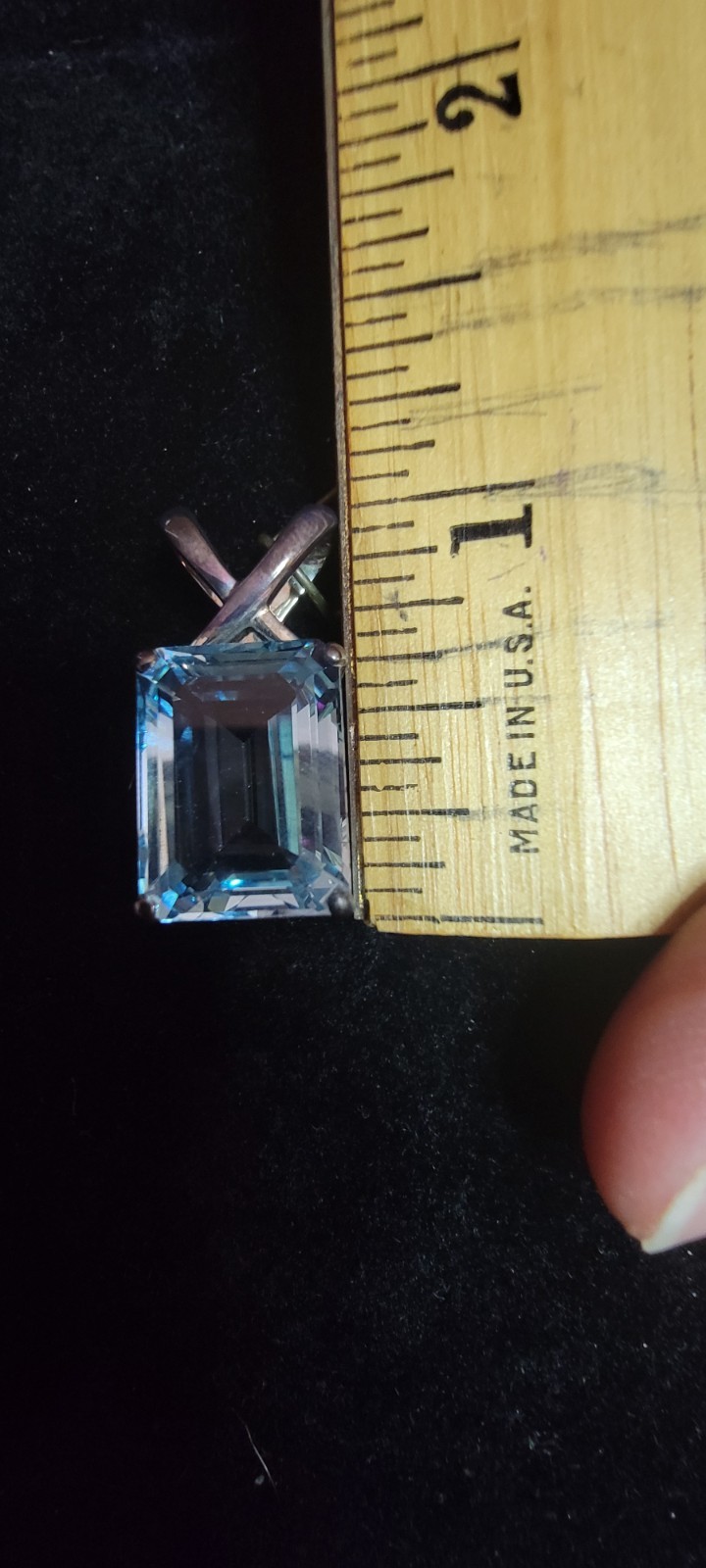 Vintage Sterling Silver Blue Topaz CZ Pendant Emerald Cut Statement Slide Enhanc