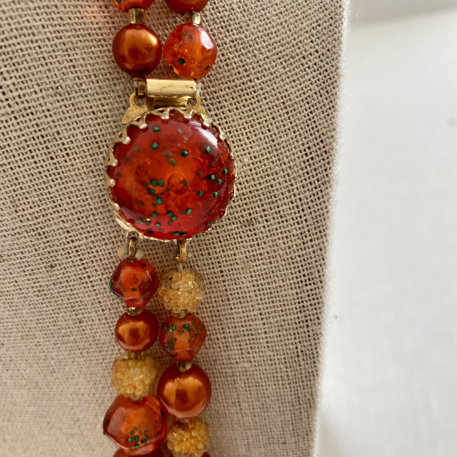 Vintage 20″ Bead Necklace Double Strand Copper Color Sugar Autumn Fall Colors