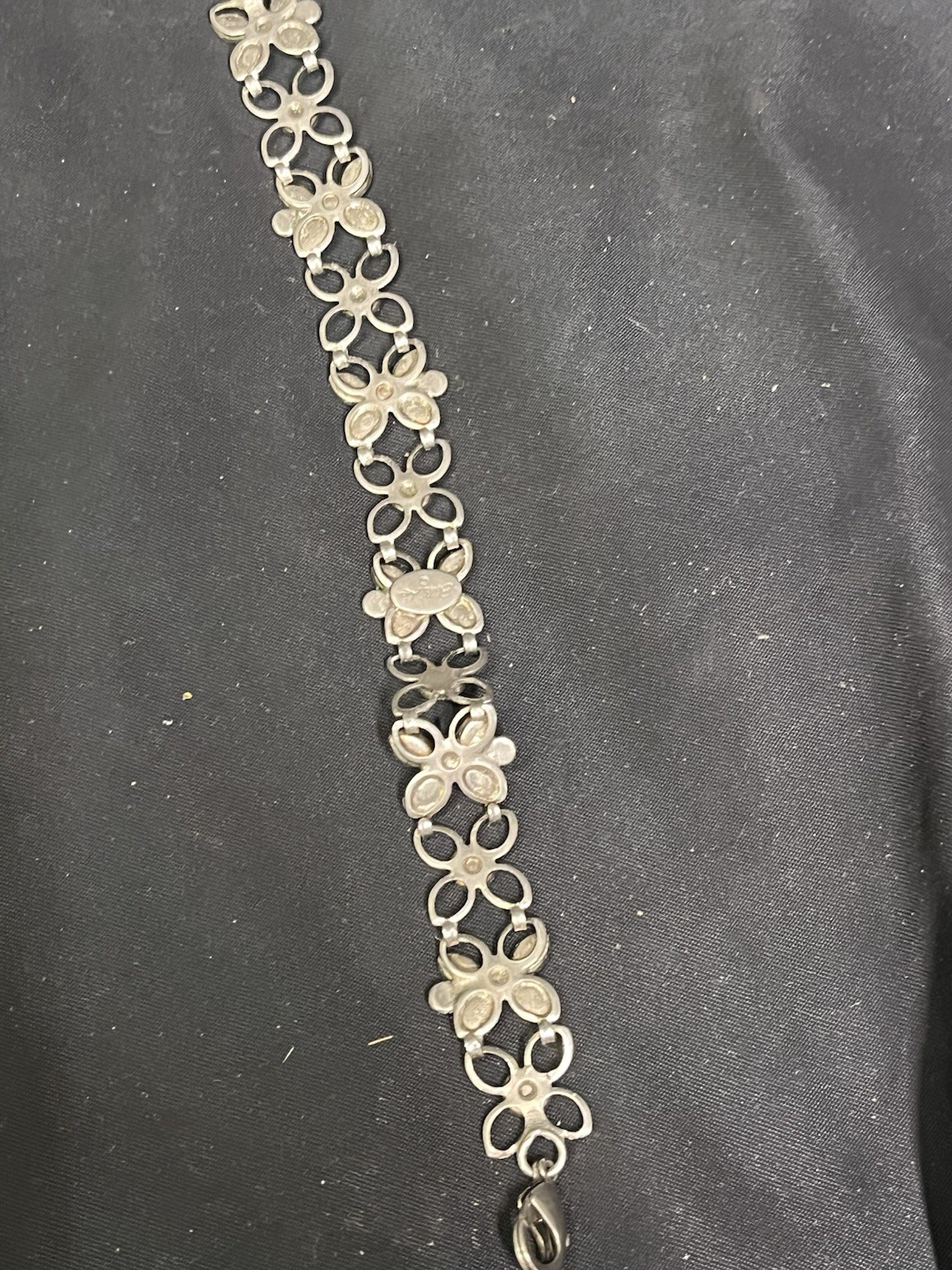 VINTAGE SILVER TONE BELLA LIA FAUX GEM FLOWER BRACELET 7.25”