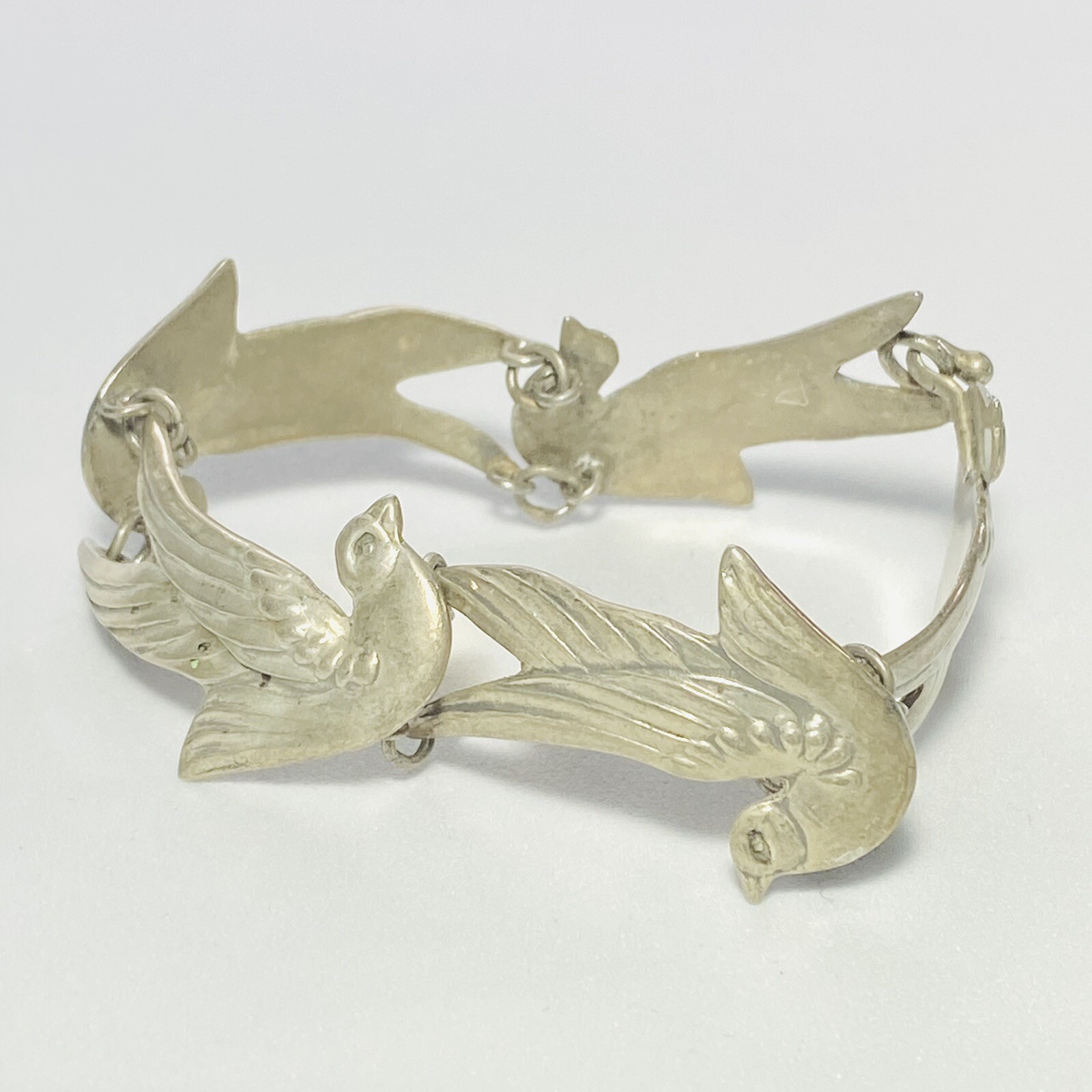 Los Castillo Taxco Mexico Sterling Silver Dove Bird 6.5″ Bracelet 23.0g