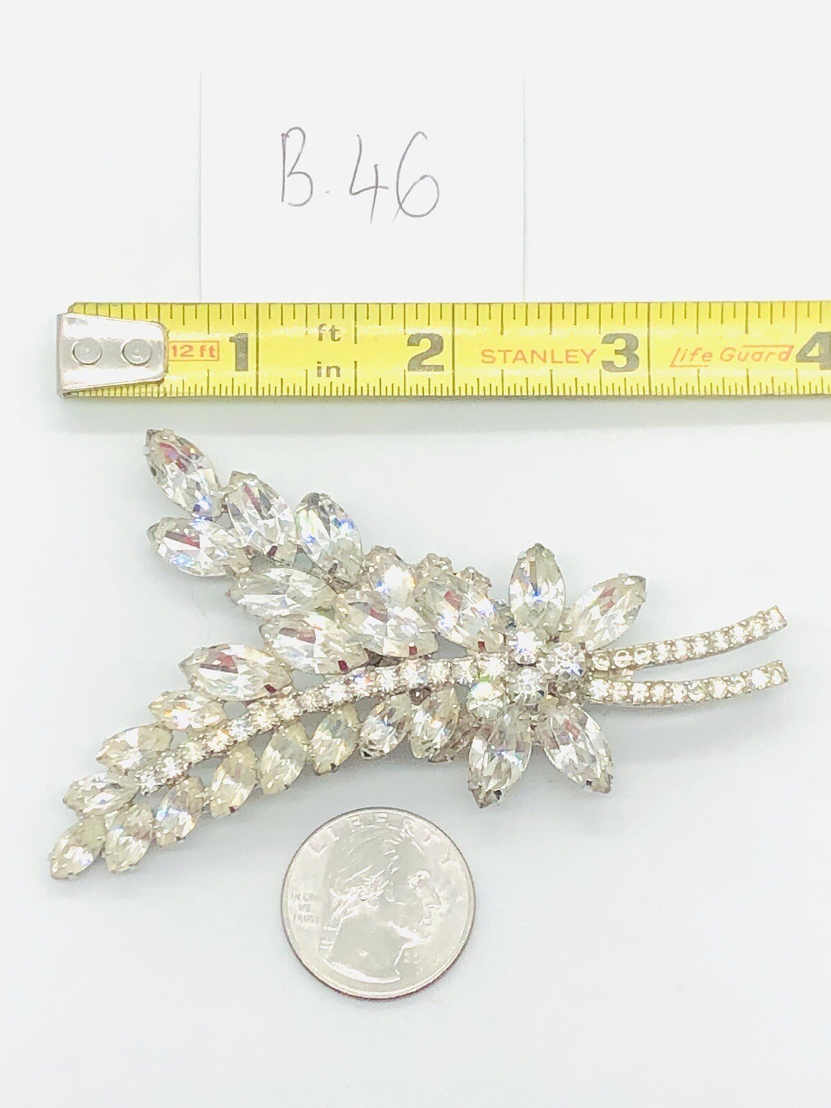 Vtg Unmarked JULIANA Clear Glass Rhinestone Double 2 Leaf Flower Big Brooch Pin