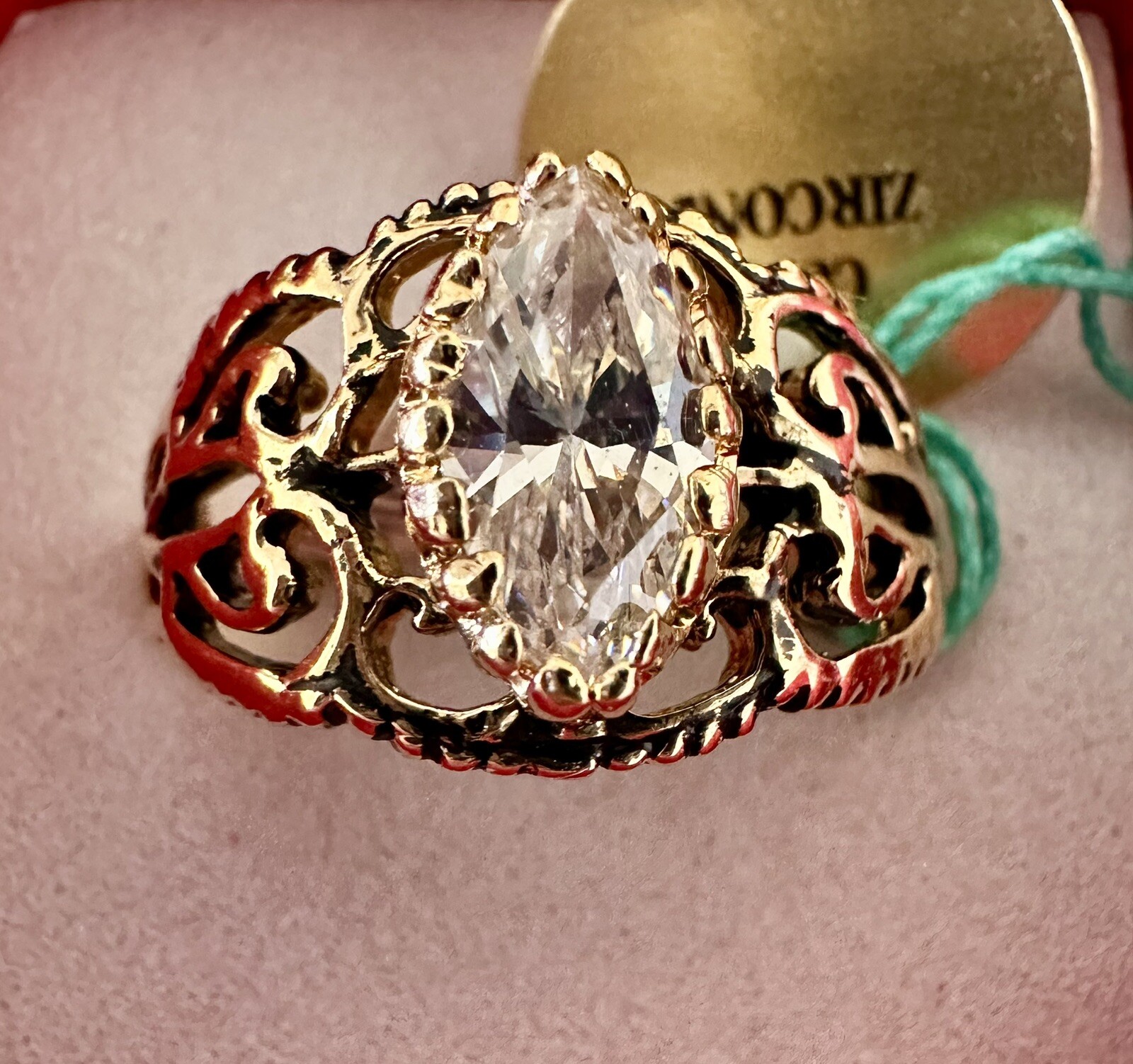 NEW Vintage Cubic Zirconia 14K Dura-Klad Gold Electroplate Cocktail Ring Sz. 9