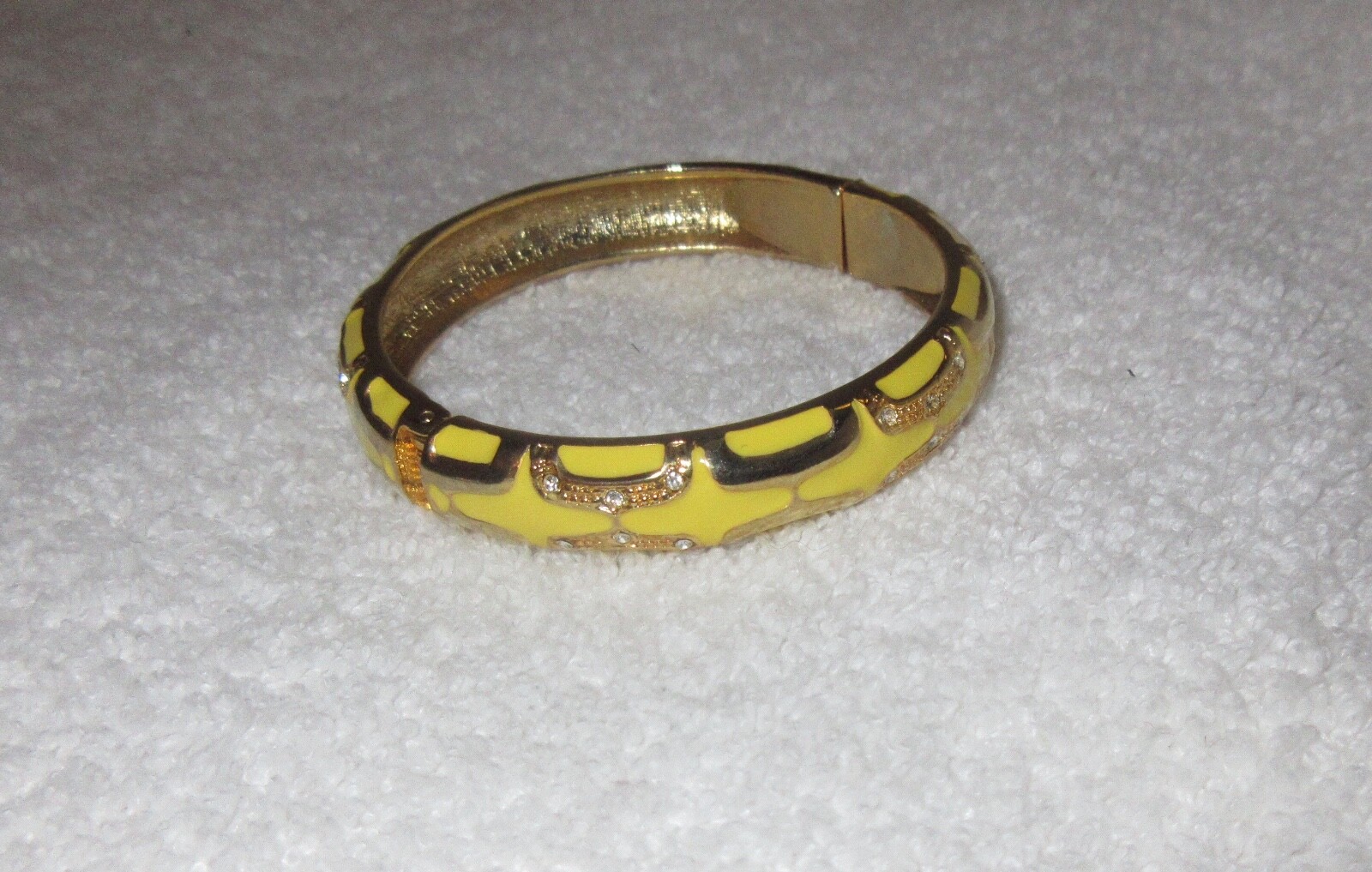 Yellow Enamel Crystal Accent Geo Bangle Bracelet Gold Tone or Plated –Superb!