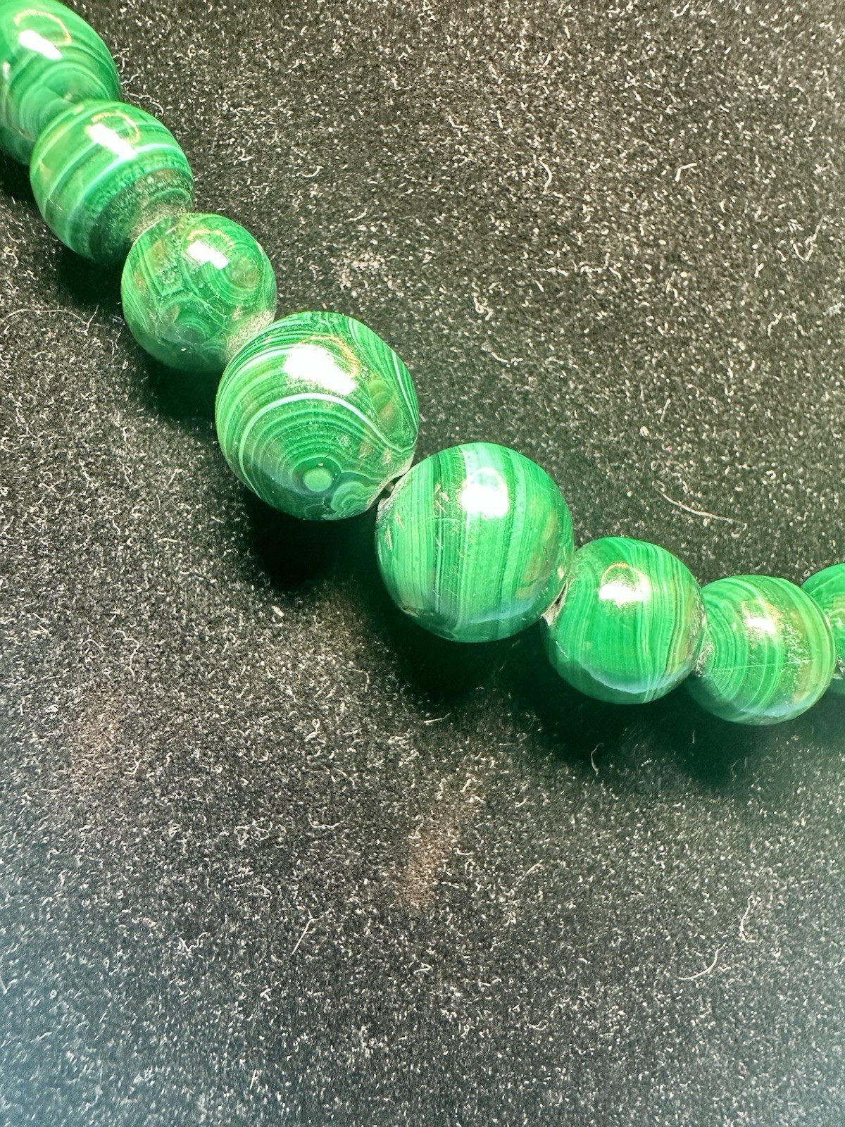 Vintage Malachite Stones Stunning Necklace 22.5” .925 Sterling Fish Hook Clasp