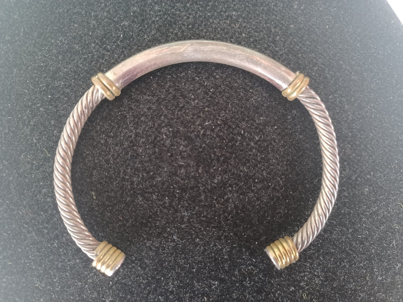 VINTAGE MODERNIST MEXICAN SILVER MIX METAL STERLING BANGLE CABLE BRACELET 20.4g