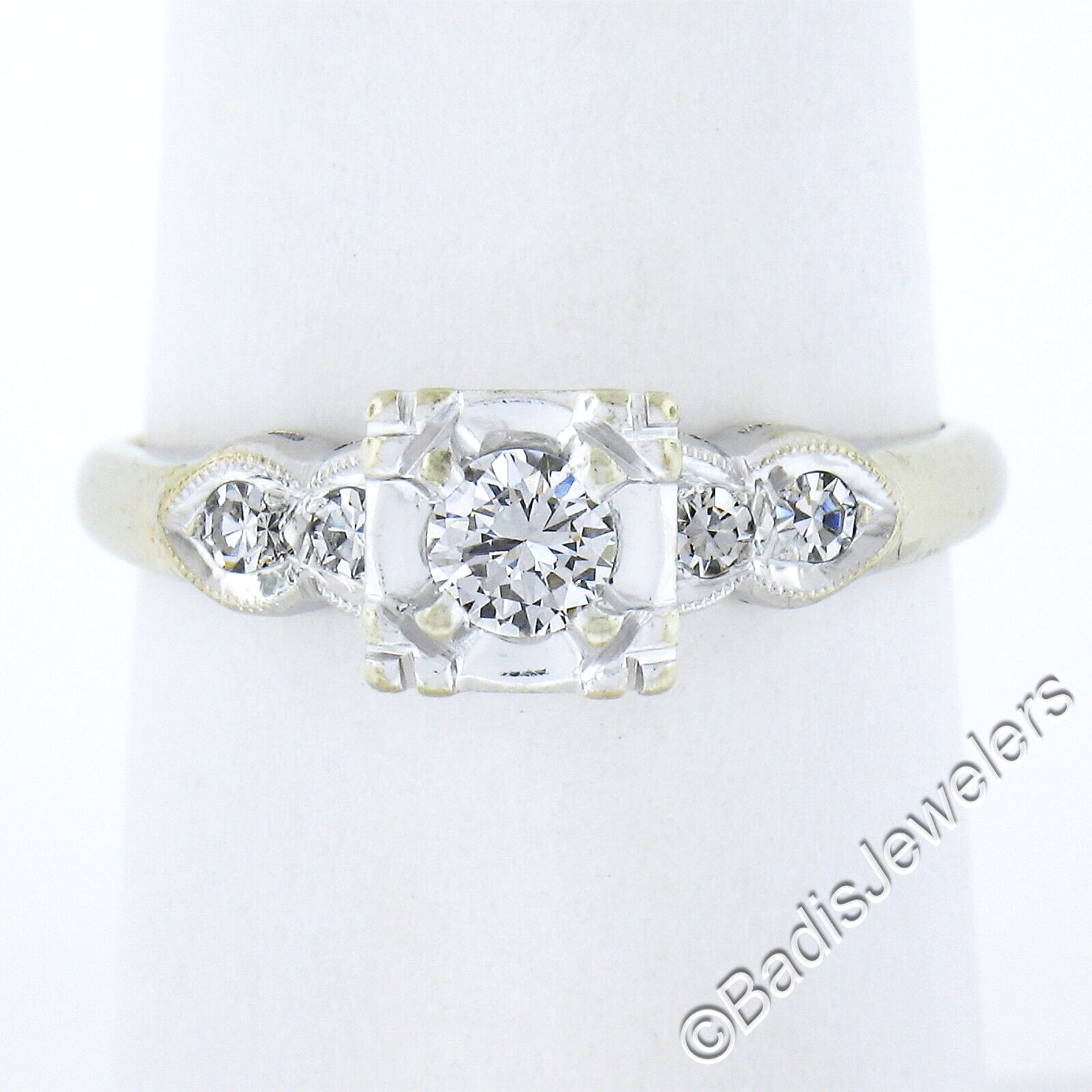 Vintage 14k White Gold 0.35ctw Round Brilliant Diamond Solitaire Engagement Ring