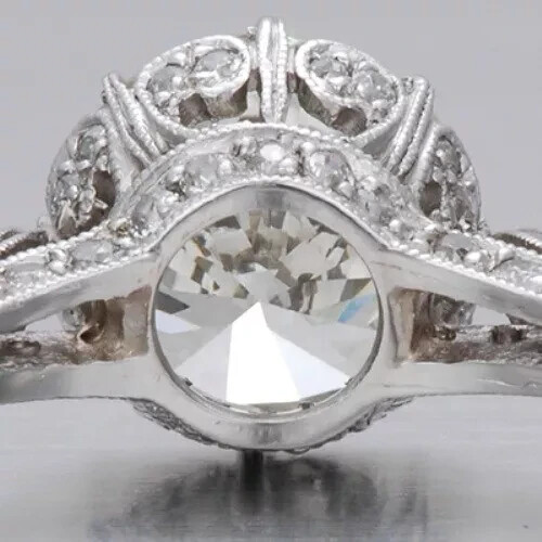 Art Deco Style White Lab Created Diamond Engagement 14K White Gold Finish Ring
