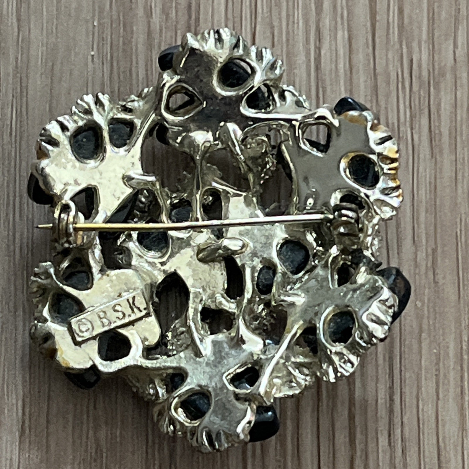 BSK Vintage Pin Brooch 2” Hearts & Flowers