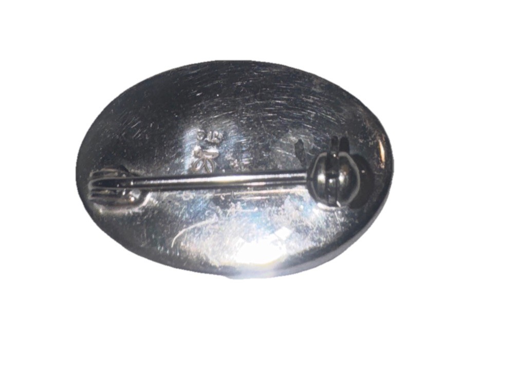 Vintage / Antique Sterling Silver and Natural Abalone Shell Pin Oval, Small