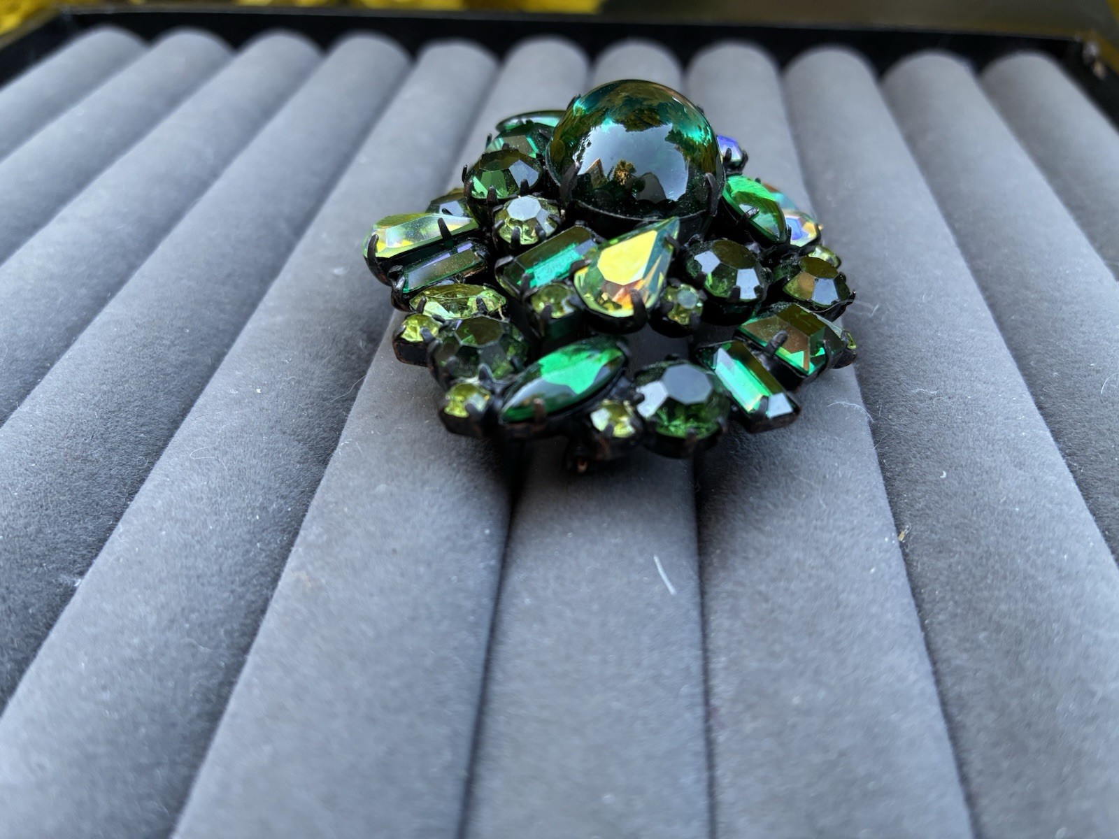 Original by Robert Brooch Green Cabochon and Multi Green Rhinestones Pendant
