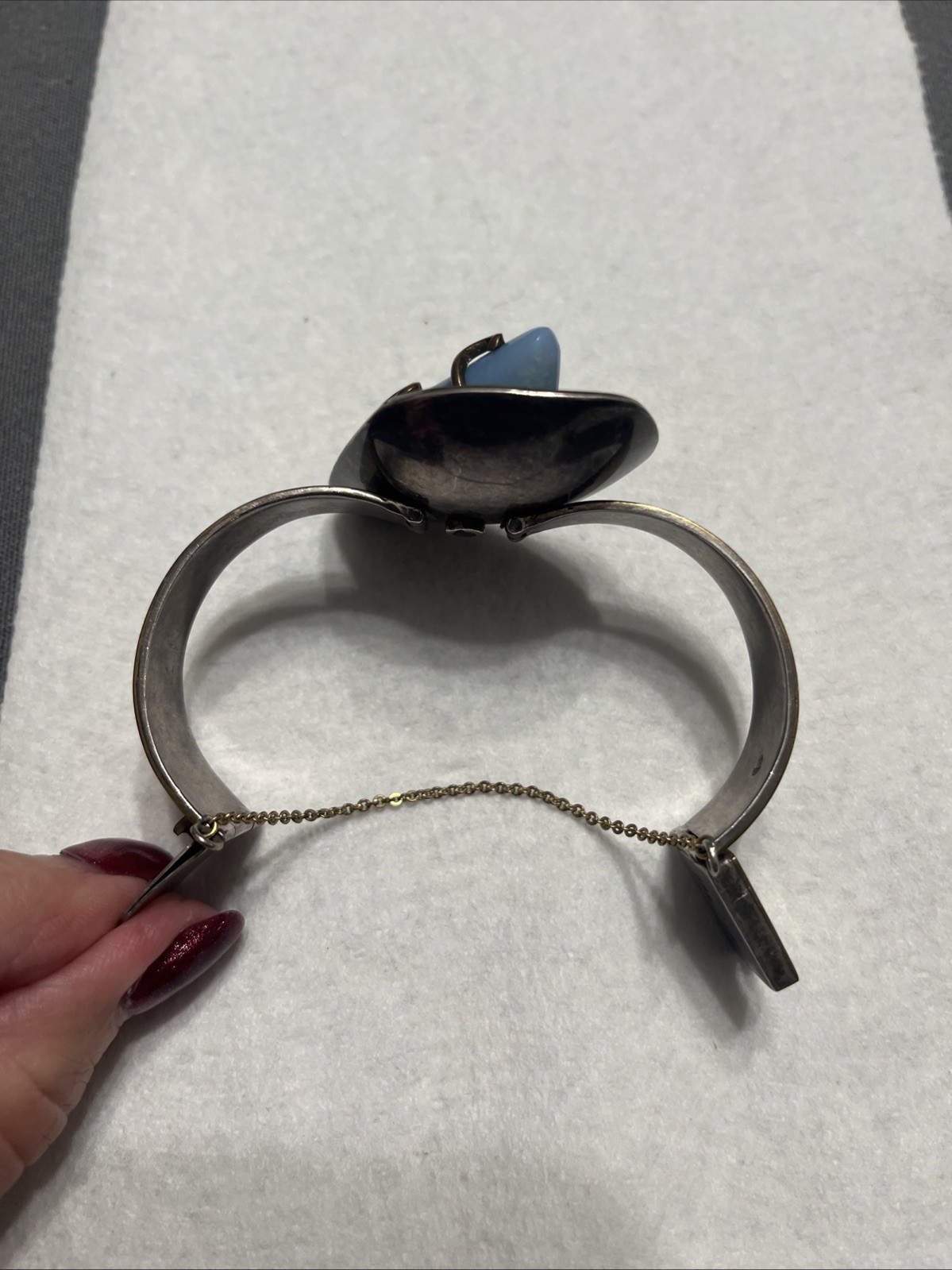 Los Castillo Sterling Silver Bracelet Modernist Vintage Agate ? Chalcedon?