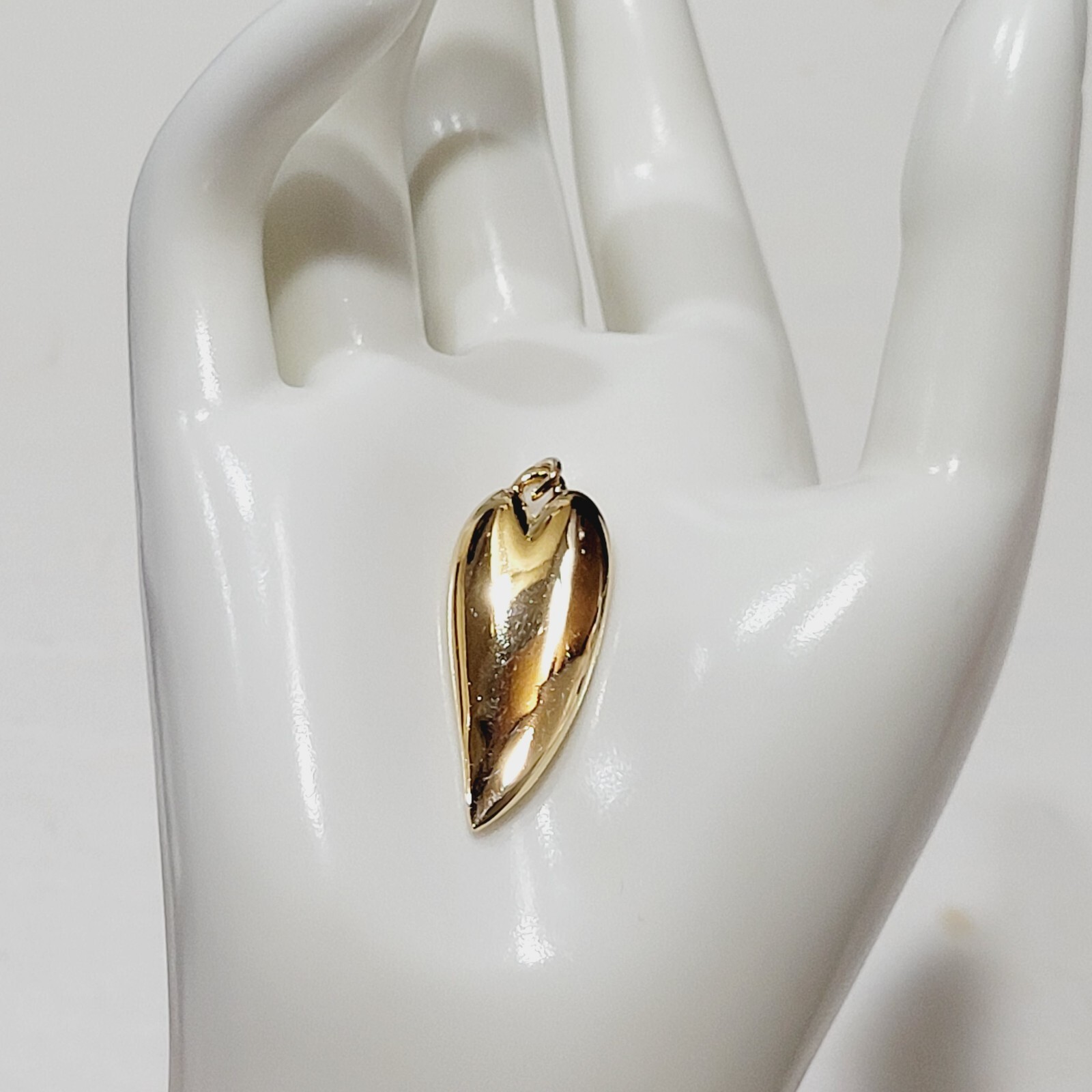 Modernist Heart Slim Curved Elongated Shape Light Puff Gold Tone Vintage Pendant