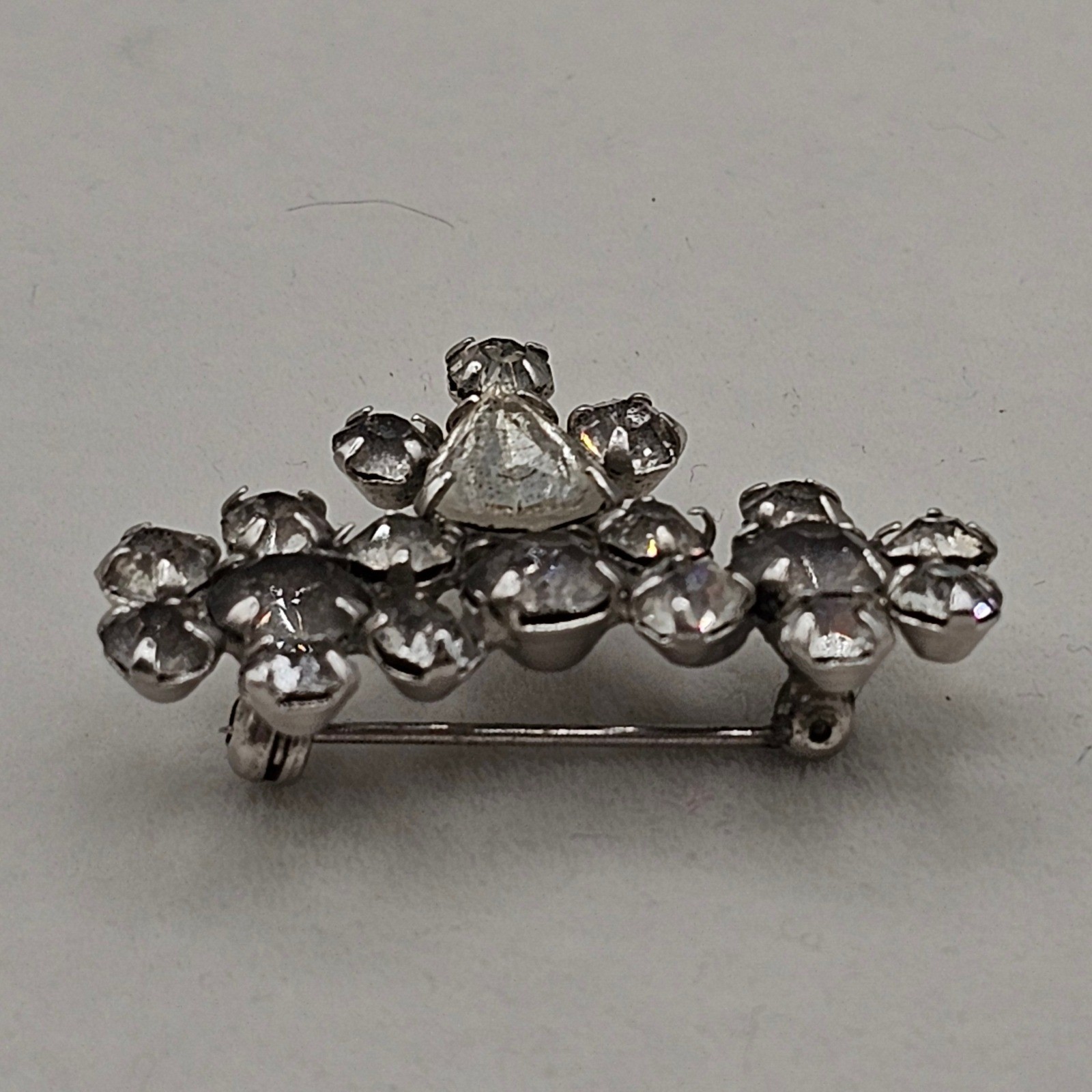 Vtg Rhinestone Brooch Pendant Clear Glass Silver Tone Floral Cluster Pin 1.5″