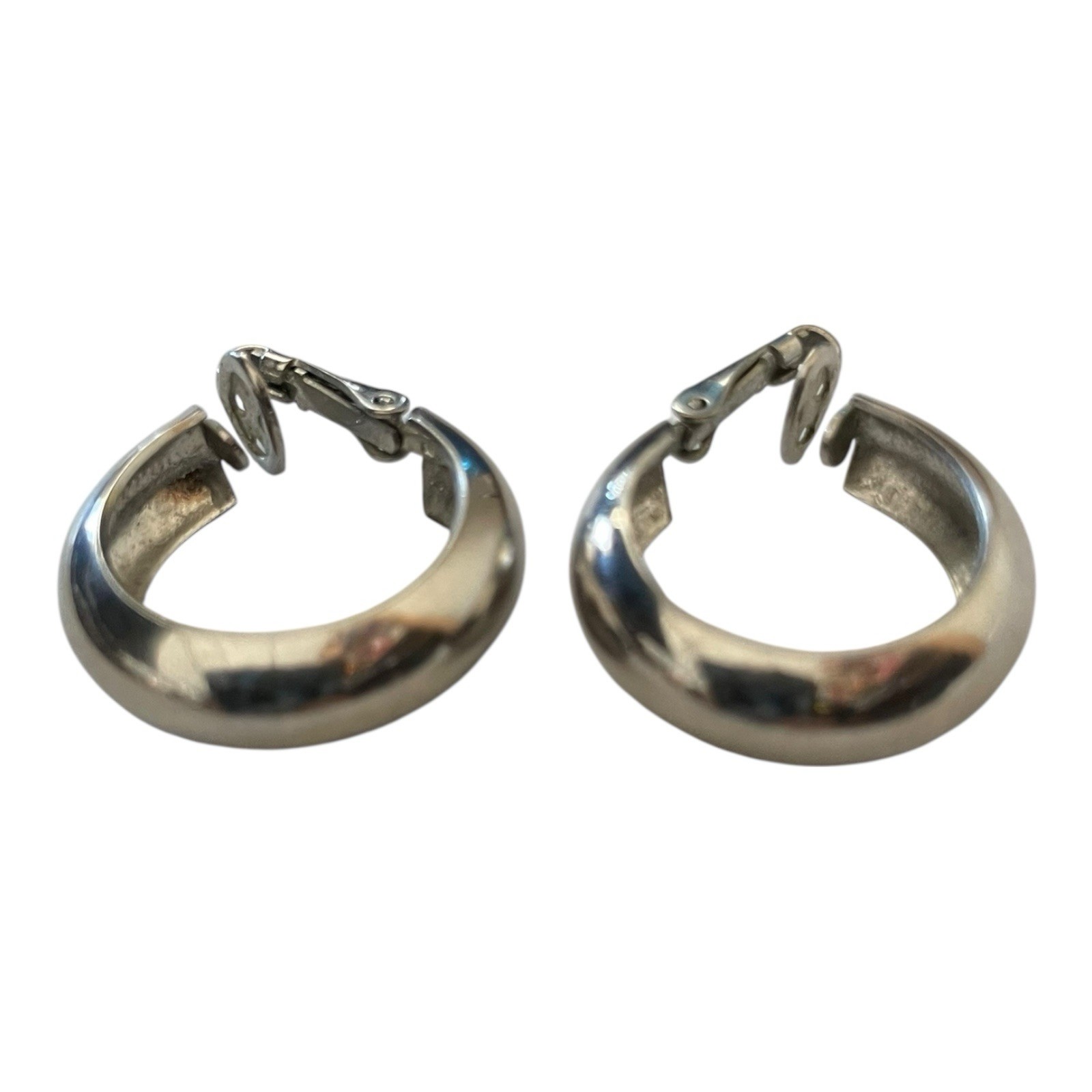 Vintage Silver Tone Hoop Clip On Earrings Clip Back