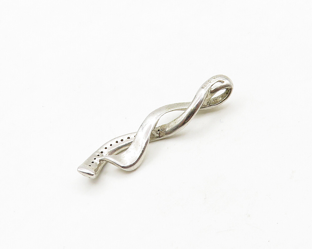 925 Sterling Silver Vintage Genuine Diamonds Swirl Ribbon Pendant PT15555