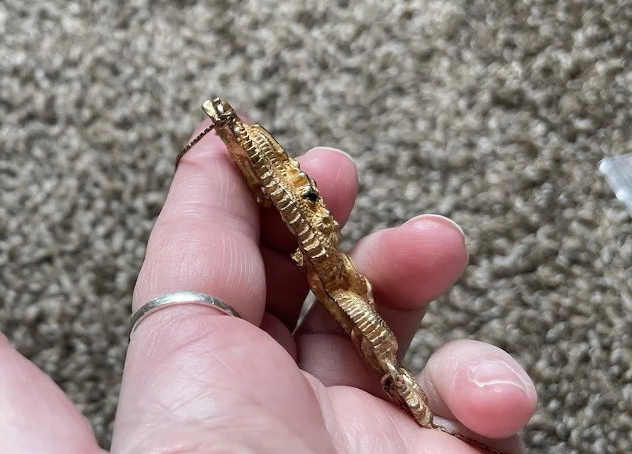 VTG Signed ALVA Museum Replica Menuki Fighting Dragon Gold Tone Necklace