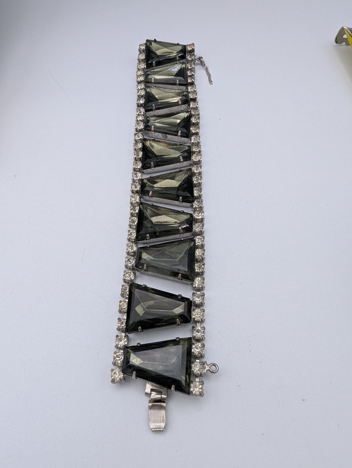 Vintage Wide Smoke Glass Clear Rhinestone Bracelet Repair Repurpose Only