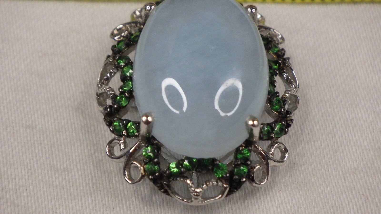 Vintage Sterling Silver 925 Necklace Pendant Beryl Basket Emerald Wreath FP