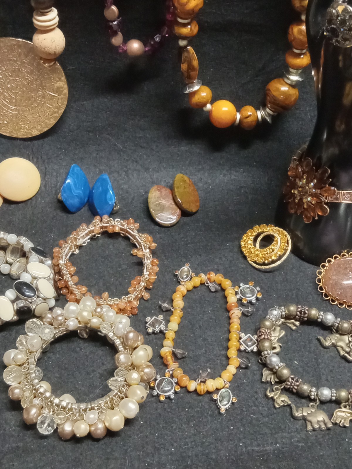 Vintage To Modern Costume Jewlery Lot Earth Tones Necklaces And Bracelets