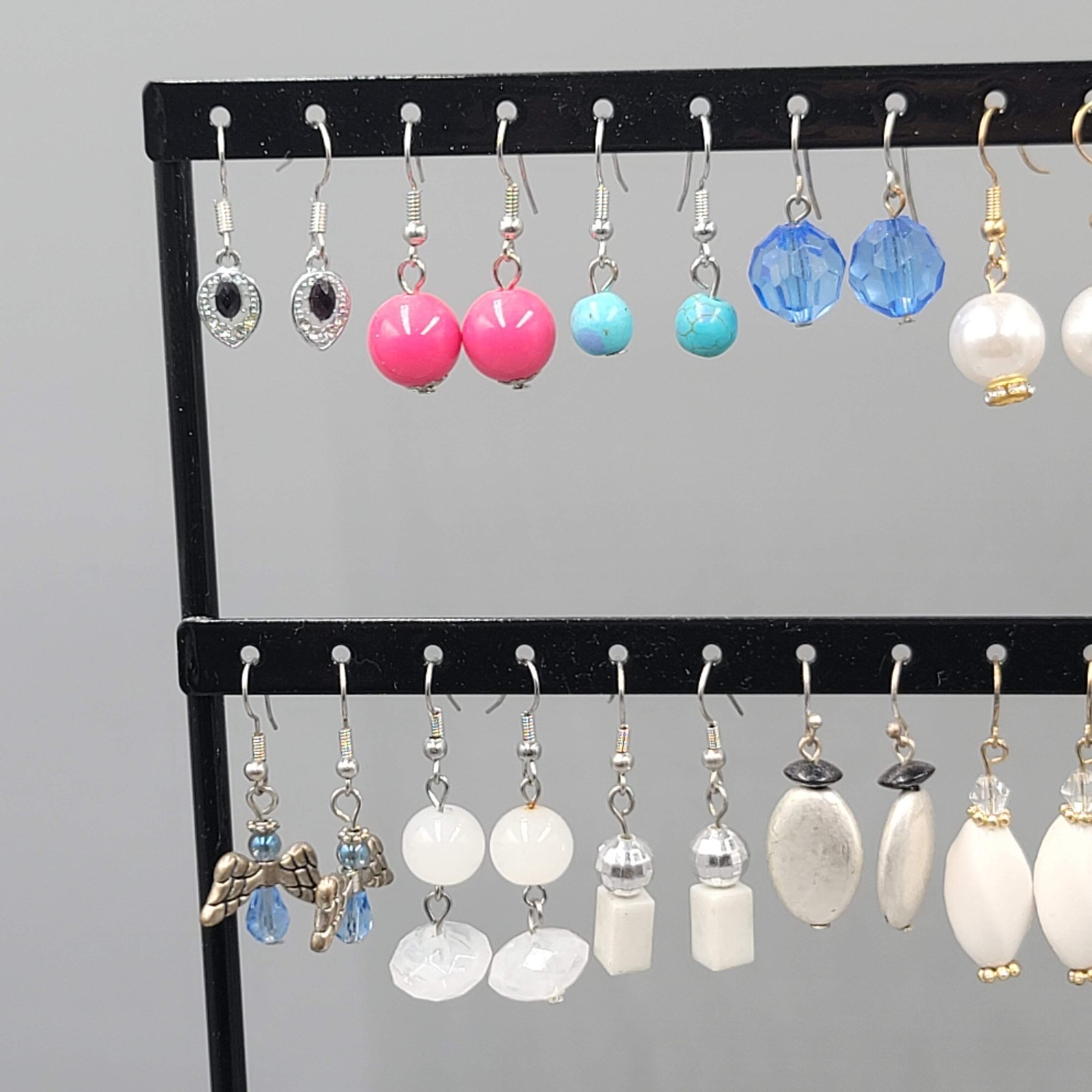 Lot of 44 Beaded Pierced Earrings Multi color ALL Dangle Hooks Bead Mixed