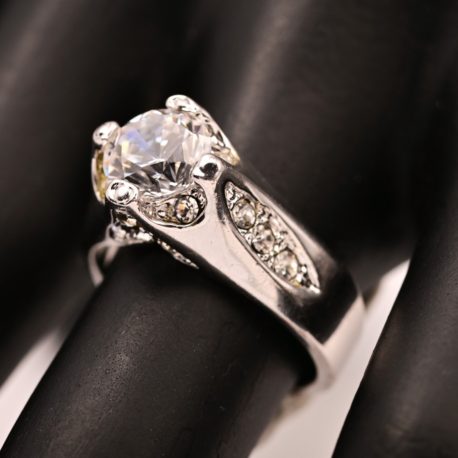 Antique Original Vintage Deco Designer Silver Moissanite Gemstone Estate Ring