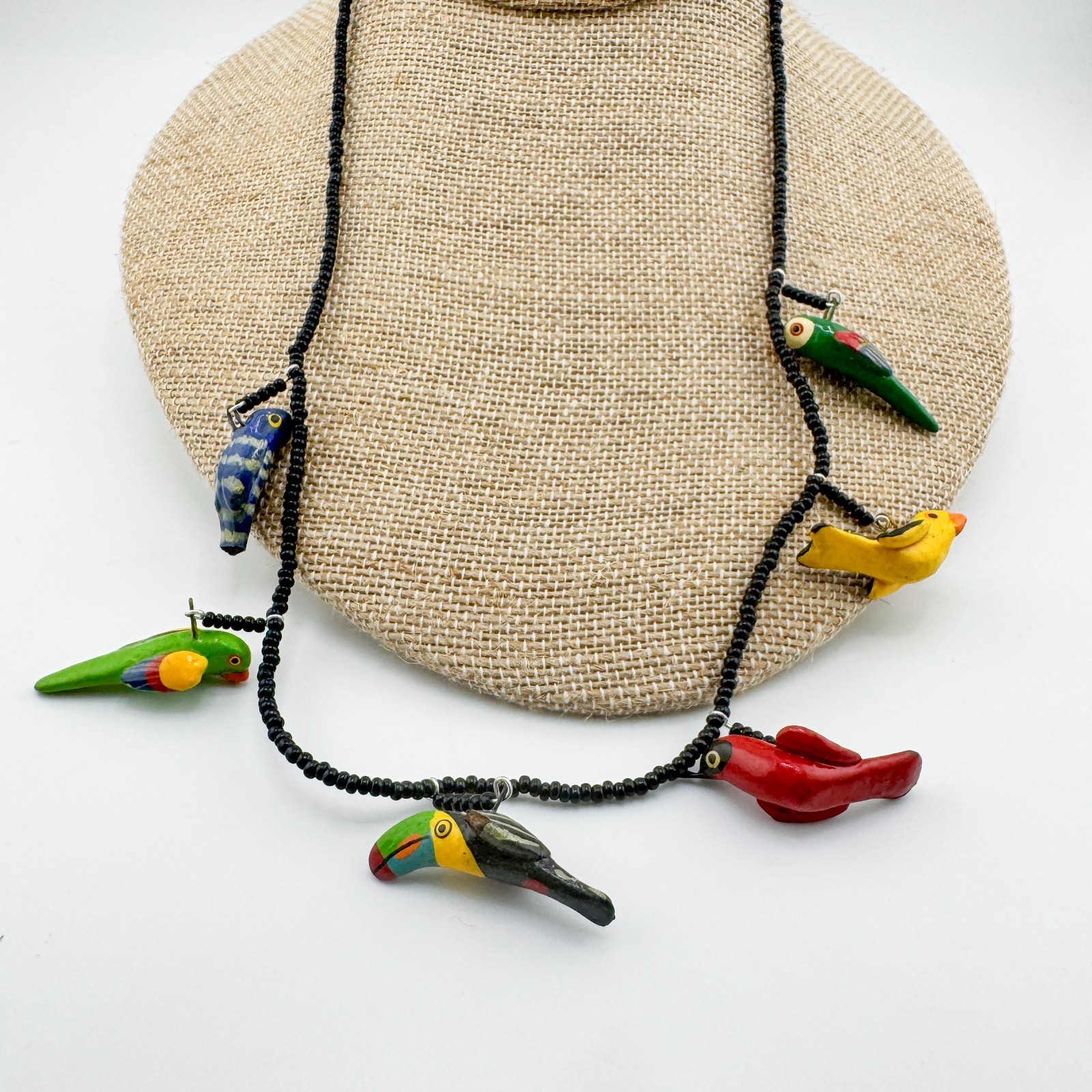 Vintage UPAVIM Guatemala Ceramic Bird Necklace Hand Painted Folk Art Fair Trade