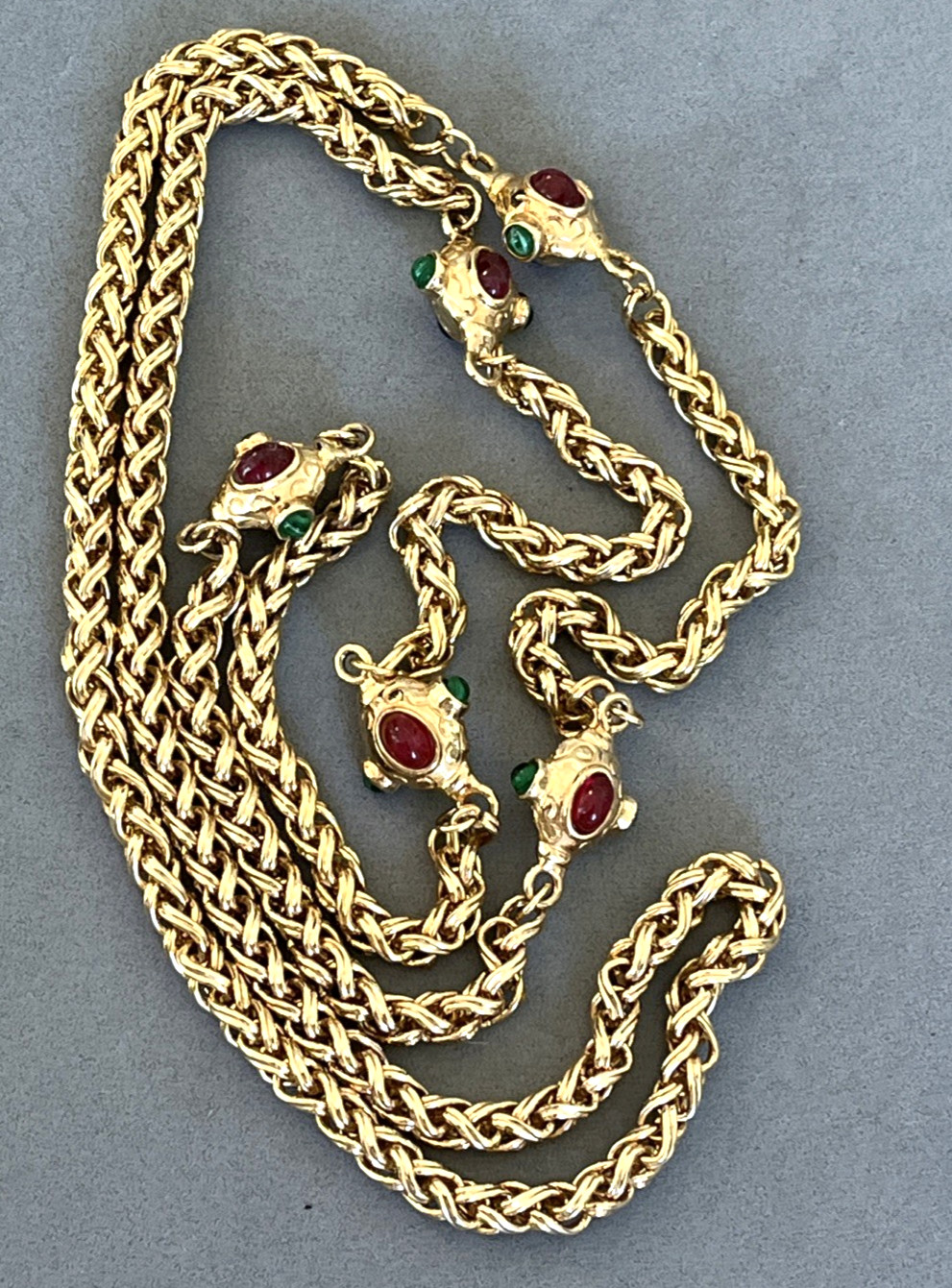 Vintage Unsigned Gripoix Mogul Jewel Cabochon Rhinestone Necklace Earrings Lot