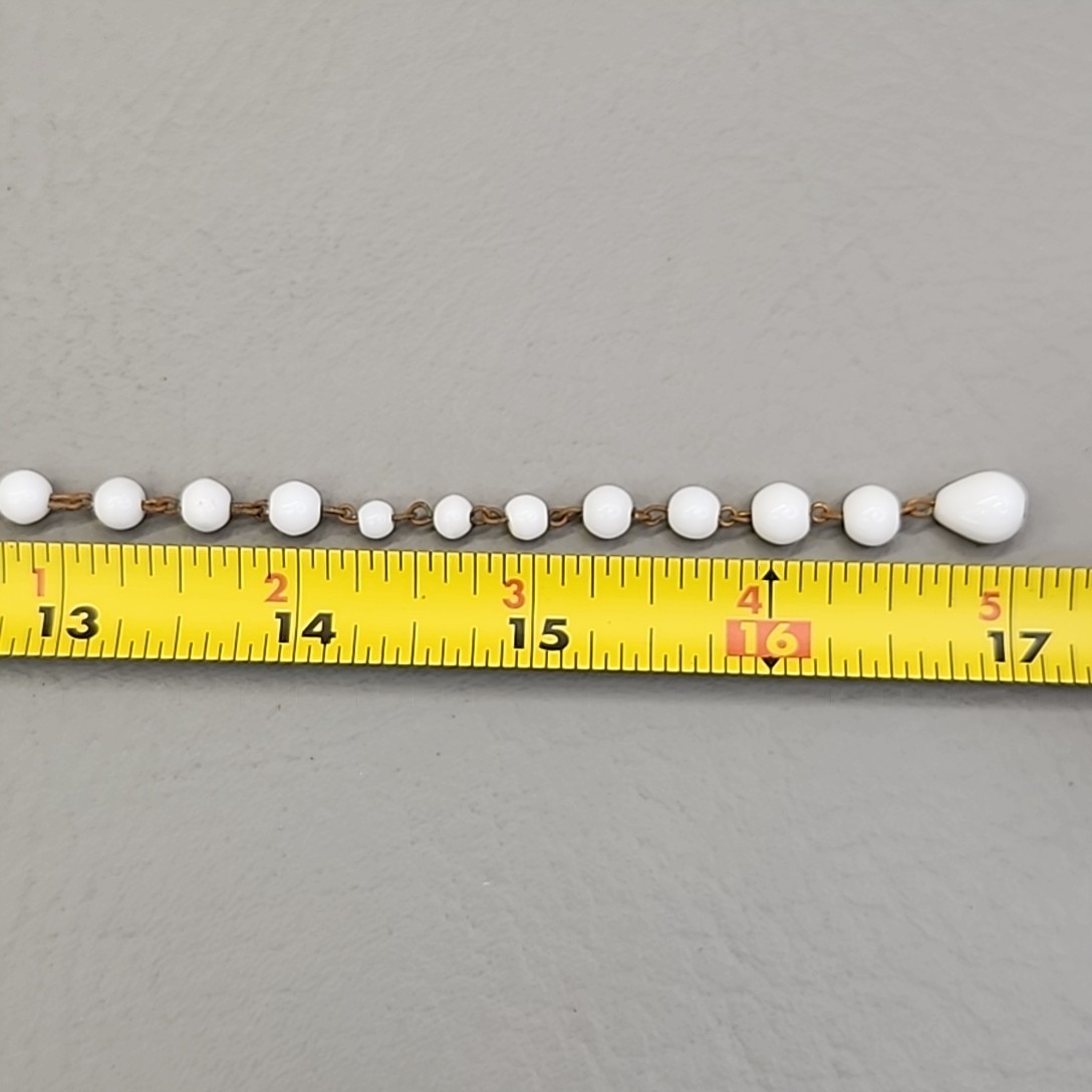 Vintage Beaded Necklace White Milk Glass Choker Hook Clasp West Germany 16″