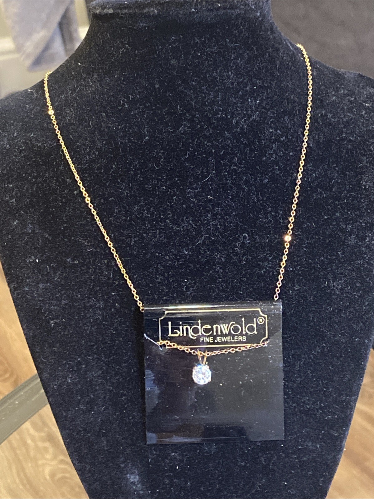 Lindenwold Fine Jewelers Gold-Tone 16″ Necklace Round Cubic Zirconia Vintage NEW