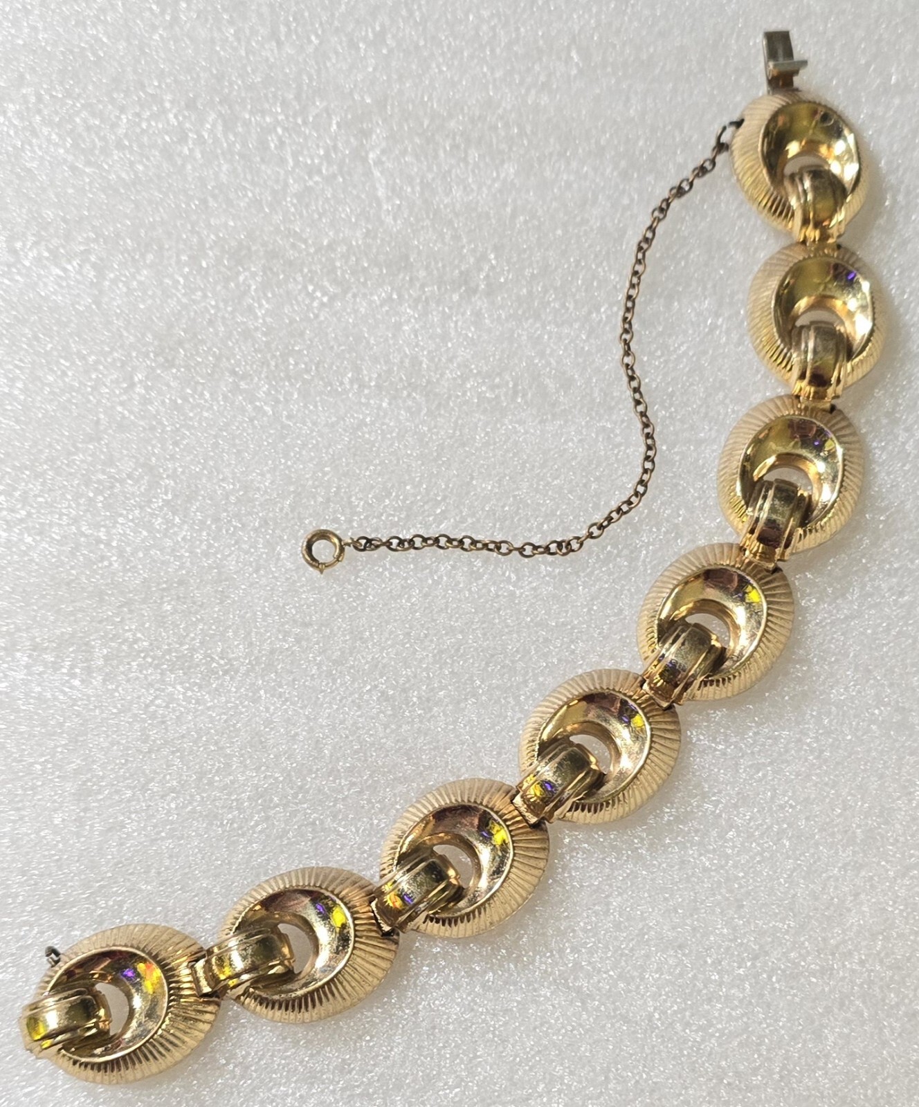 Antique Vintage Brass GF Dimensional Scallop Link Hidden Clasp Bracelet