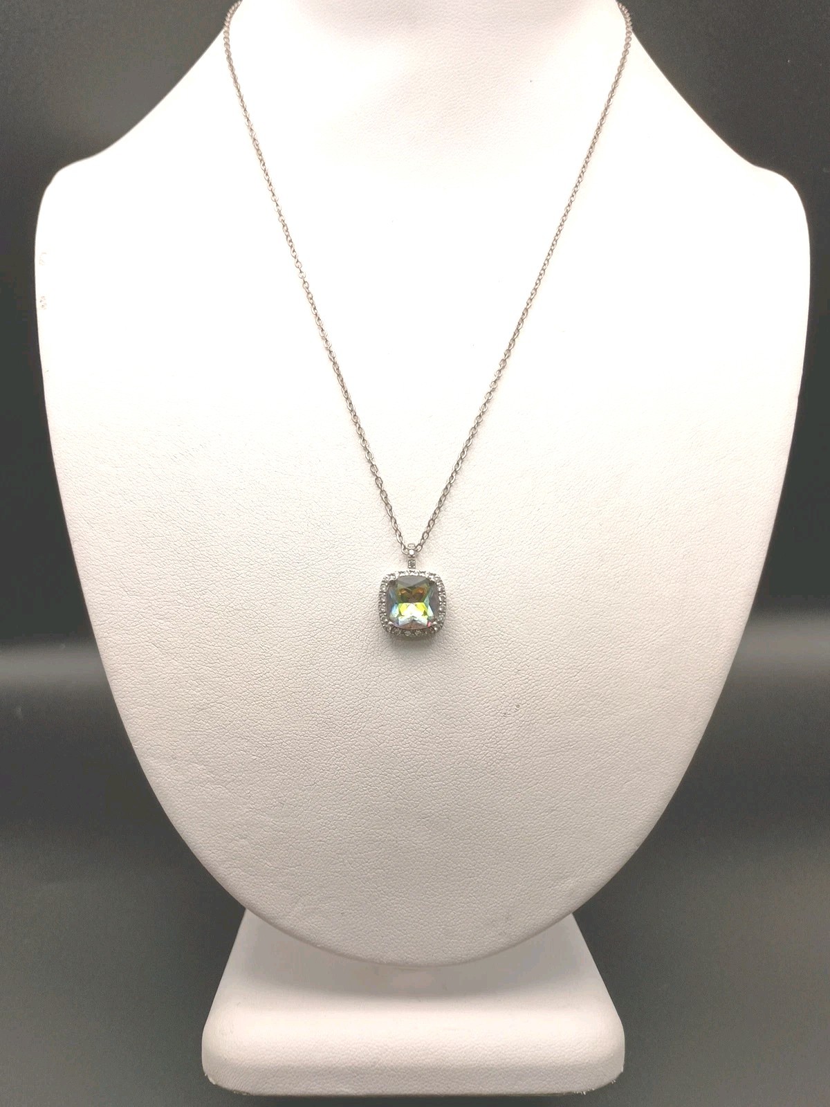 Rhinestone Pendant Necklace Mystic Margarita Multicolor Silver Tone Chain 19″