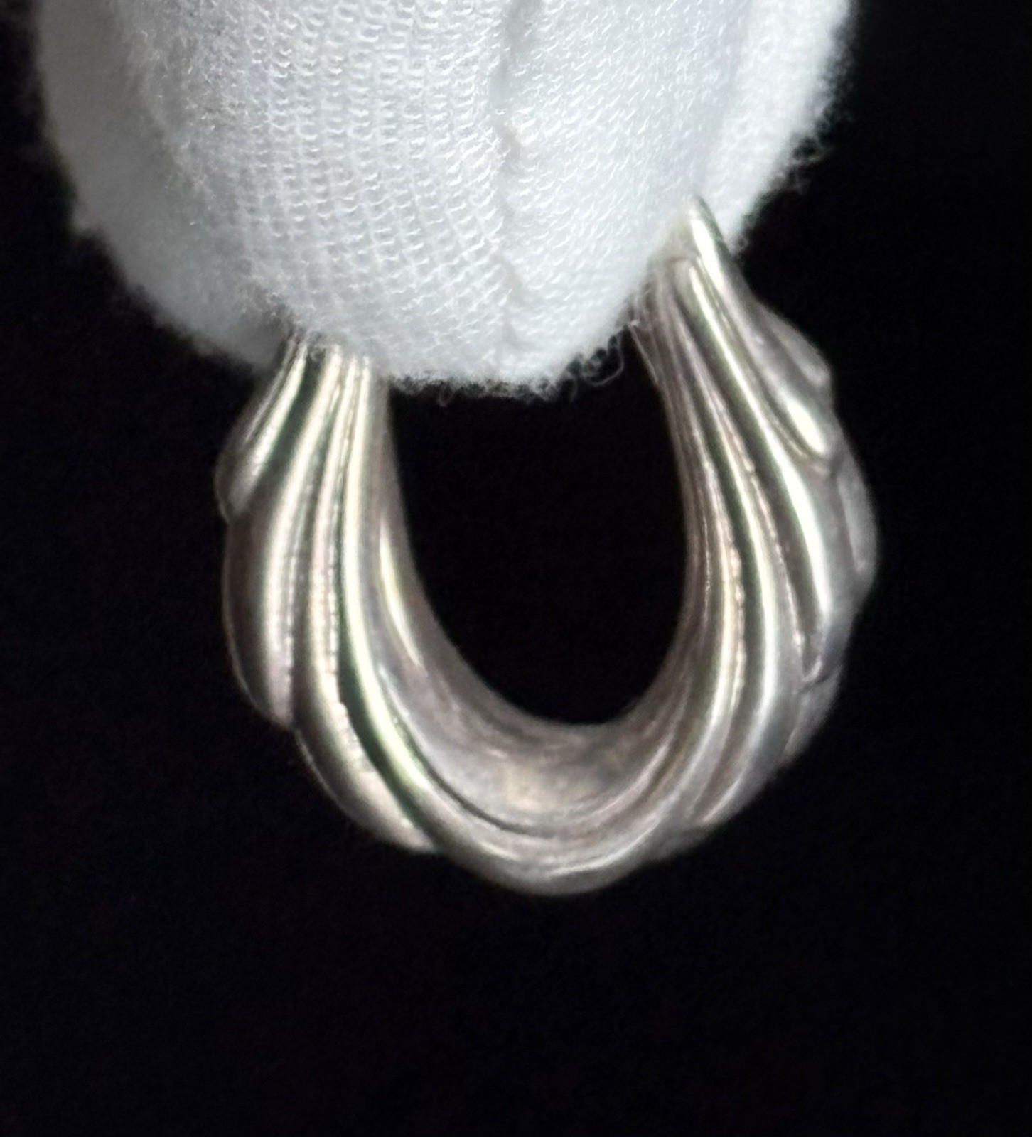 Vintage Sterling Silver Hoop Earrings 925 Dangle Drop Puffy Scalloped Ladies 1in