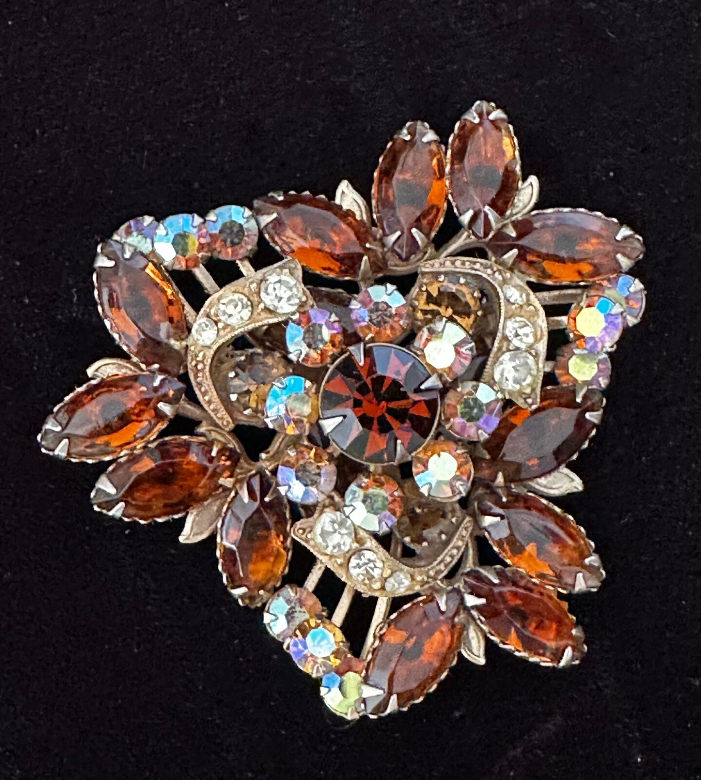 Vintage Designer Aurora Borealis Fall Autumn Colors Brooch Pin