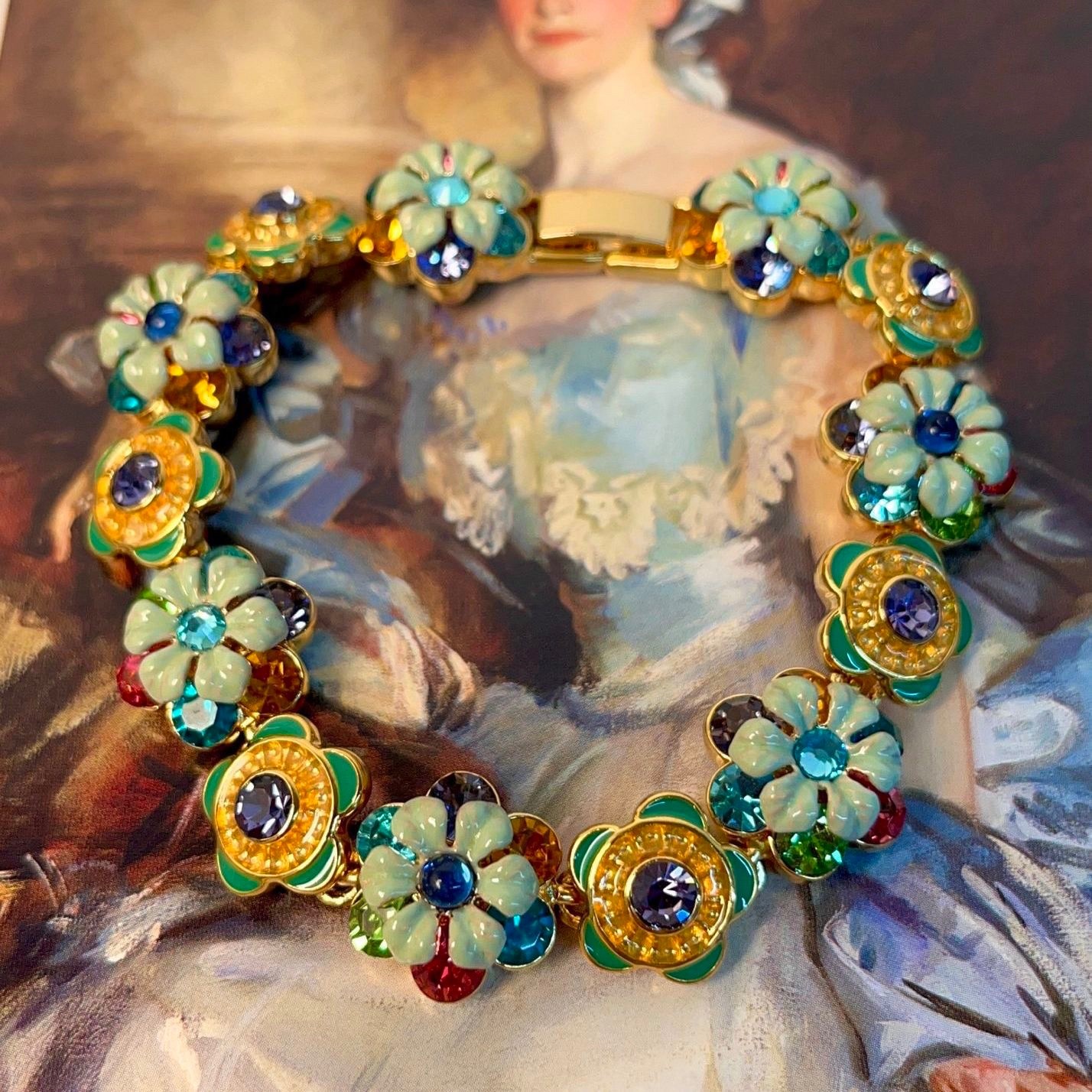 Sicilian Garden Vintage Enamel Flower Bracelet | Colorful Hand-Painted New