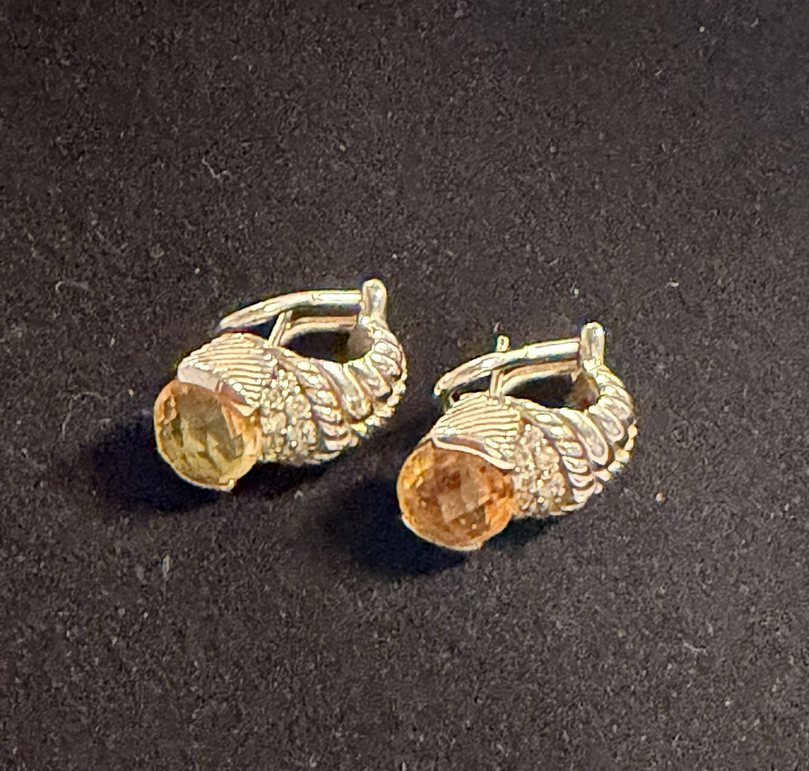 Judith Ripka Sterling Silver Earrings for Pierced Ears w/ Citrine & CZ Stone