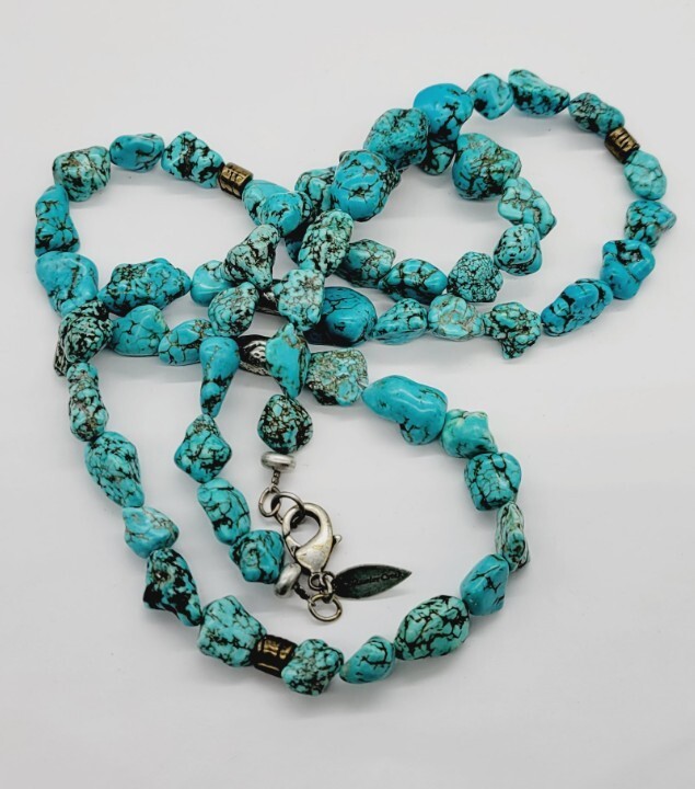 Coldwater Creek Faux Turquoise Stone Nugget Necklace Vintage 35 in