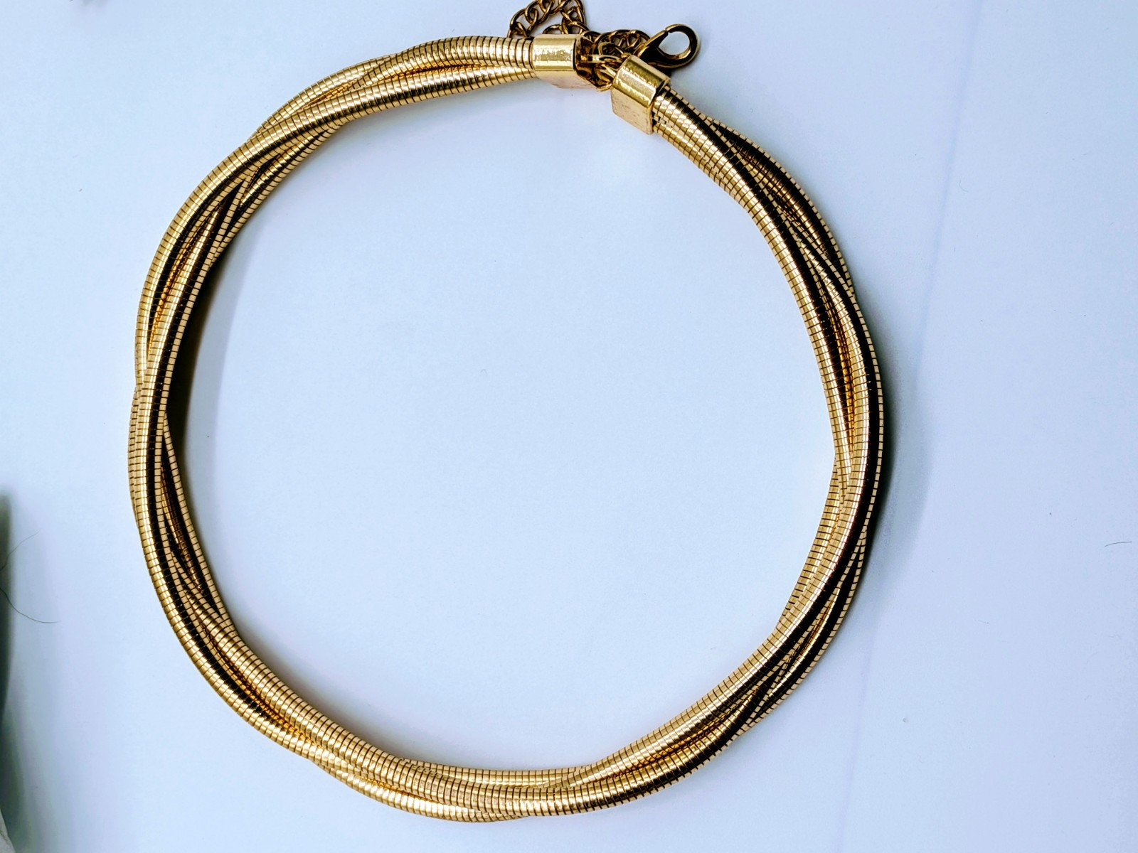 Gold Tone Jewelry Set Braided Snake Chain Choker, Anklet, And Bangle (B145)