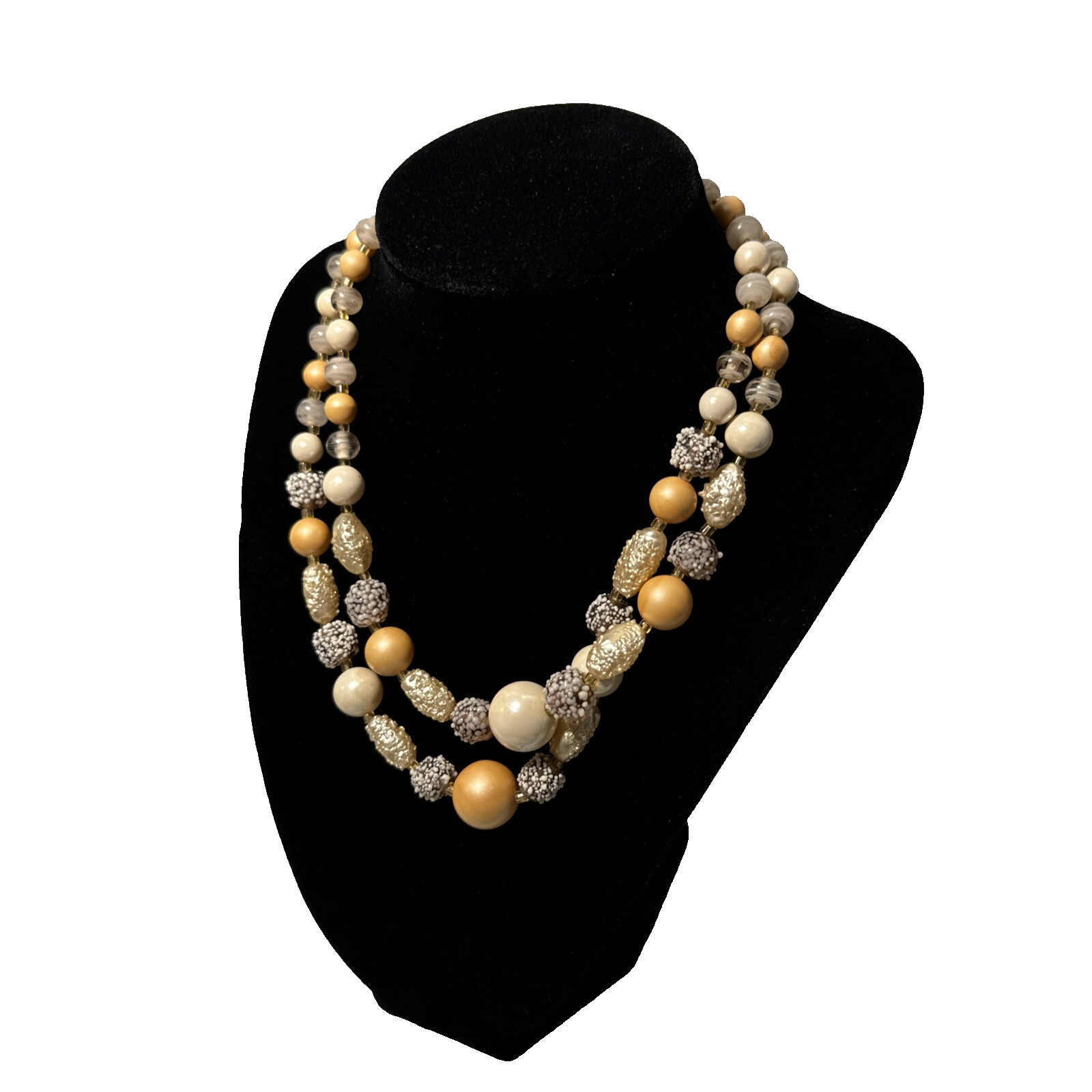 Vintage Japan Glass Sugar Bead Import Necklace 1960’s Graduated Multi Strand