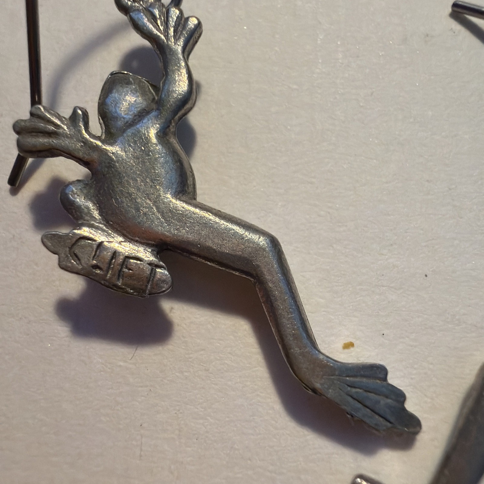 Jim Clift Pewter french Hook jumping tree frog drop dangle Pierced Earrings