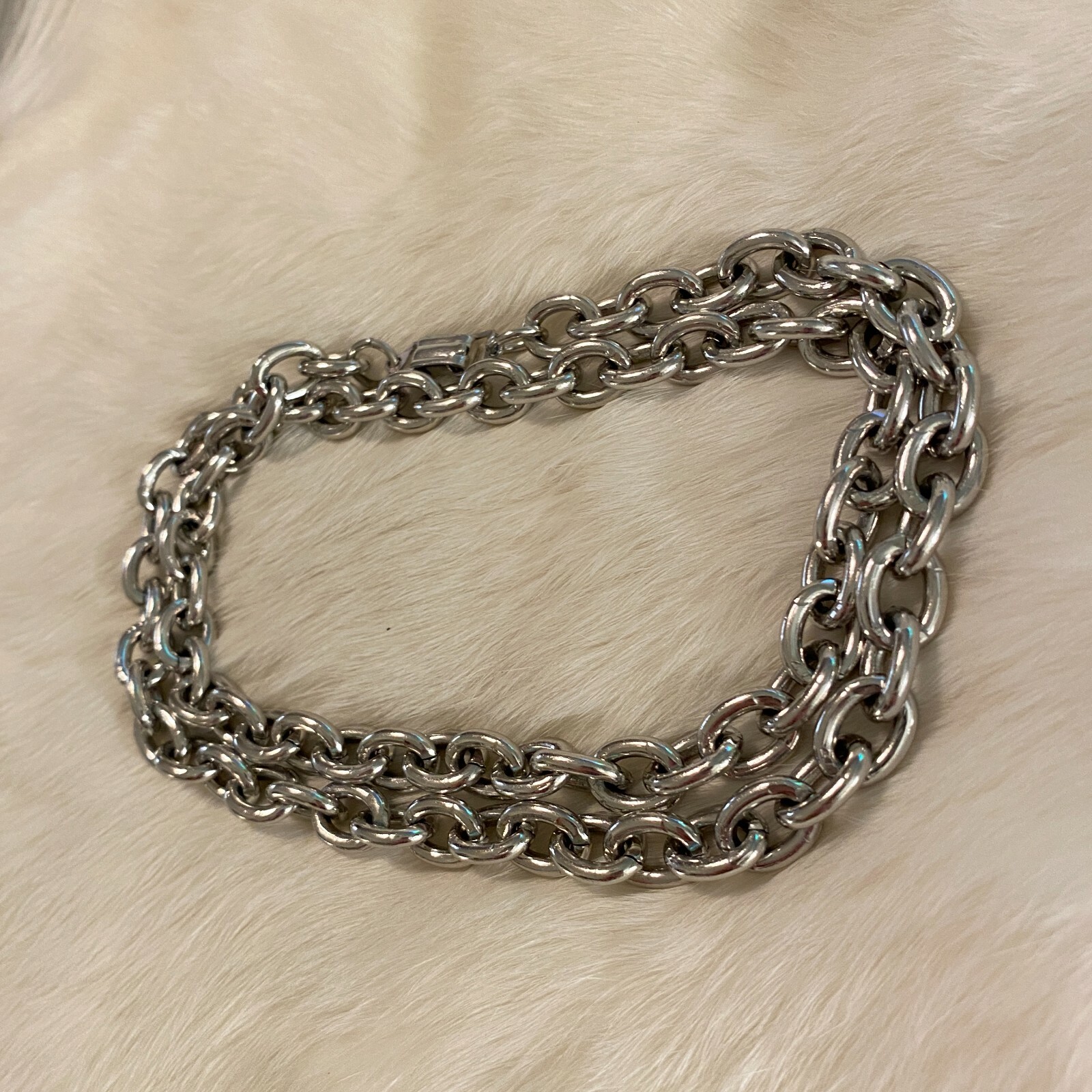 Vtg Grunge Necklace Silver Metal Chain Link Germany Long Hip Hop Statement 6484