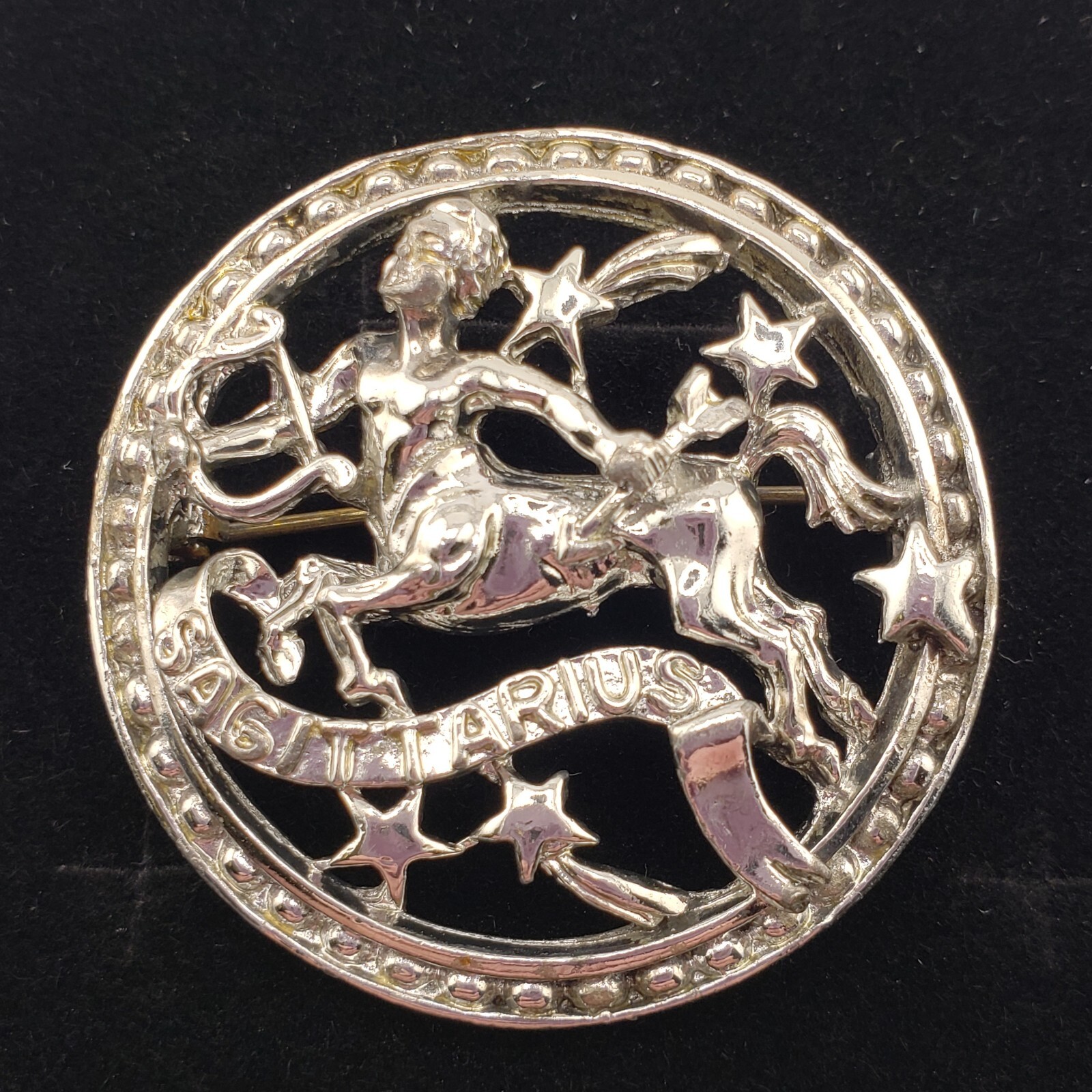 Sagittarius Pin Brooch Silver Tone Astrology Centaur Birthday Gift Whimsical VTG