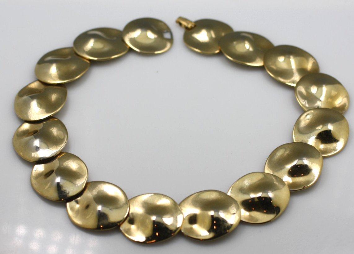 Vintage 80’s gold tone circle disks chain links collar choker necklace 16″