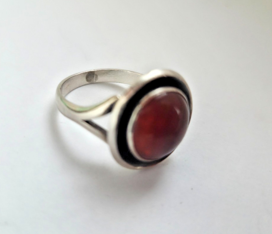 N.E. From – Denmark. Sterling Silver Ring with Amber.Size 6