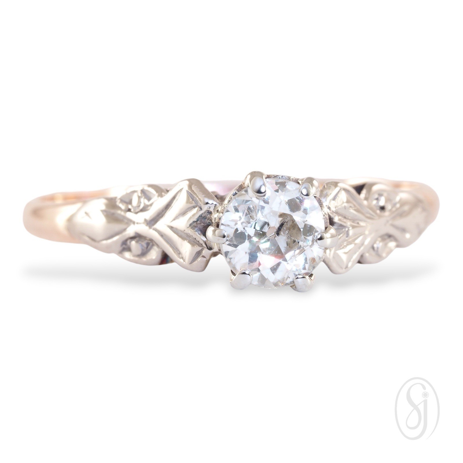 LUMINOUS POISE 1920s Deco 18K Gold & Platinum Set Old European Cut Diamond Ring